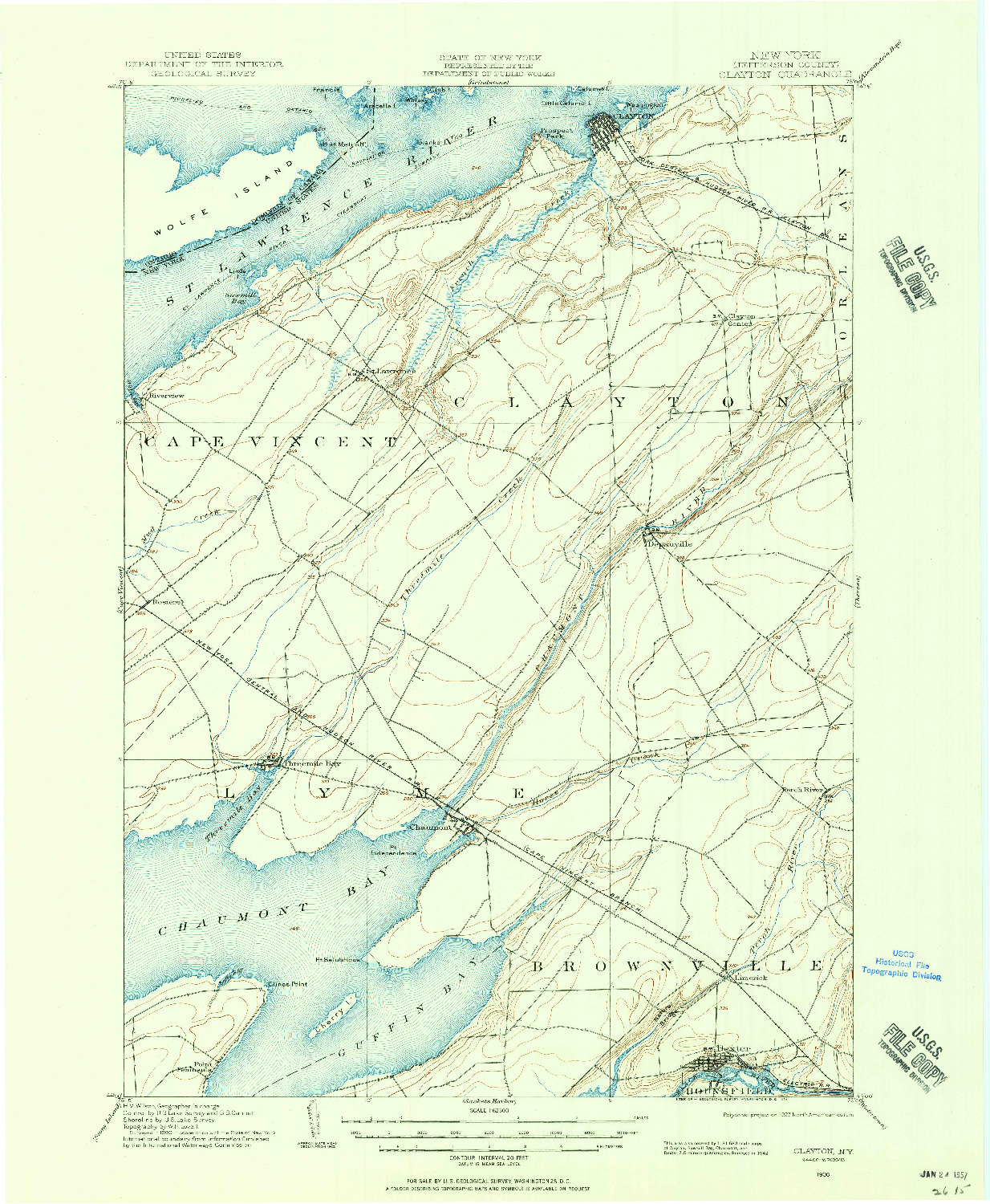 USGS 1:62500-SCALE QUADRANGLE FOR CLAYTON, NY 1900