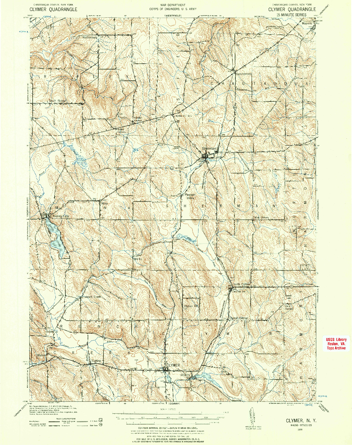 USGS 1:62500-SCALE QUADRANGLE FOR CLYMER, NY 1939