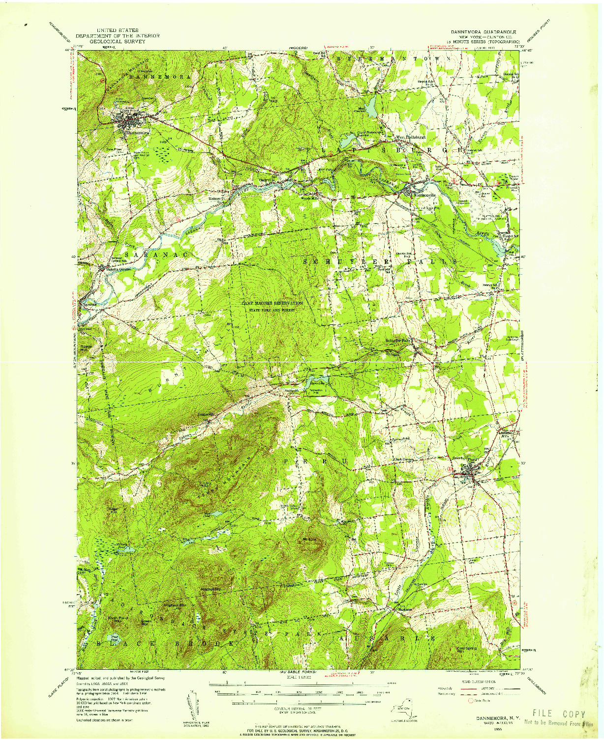 USGS 1:62500-SCALE QUADRANGLE FOR DANNEMORA, NY 1956