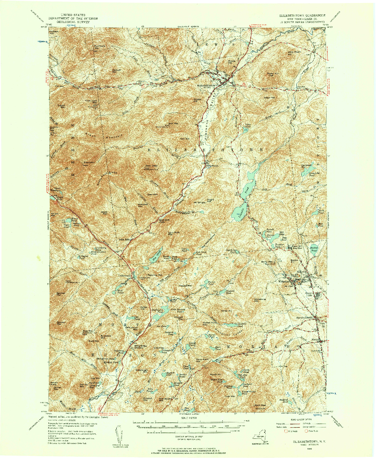 USGS 1:62500-SCALE QUADRANGLE FOR ELIZABETHTOWN, NY 1955