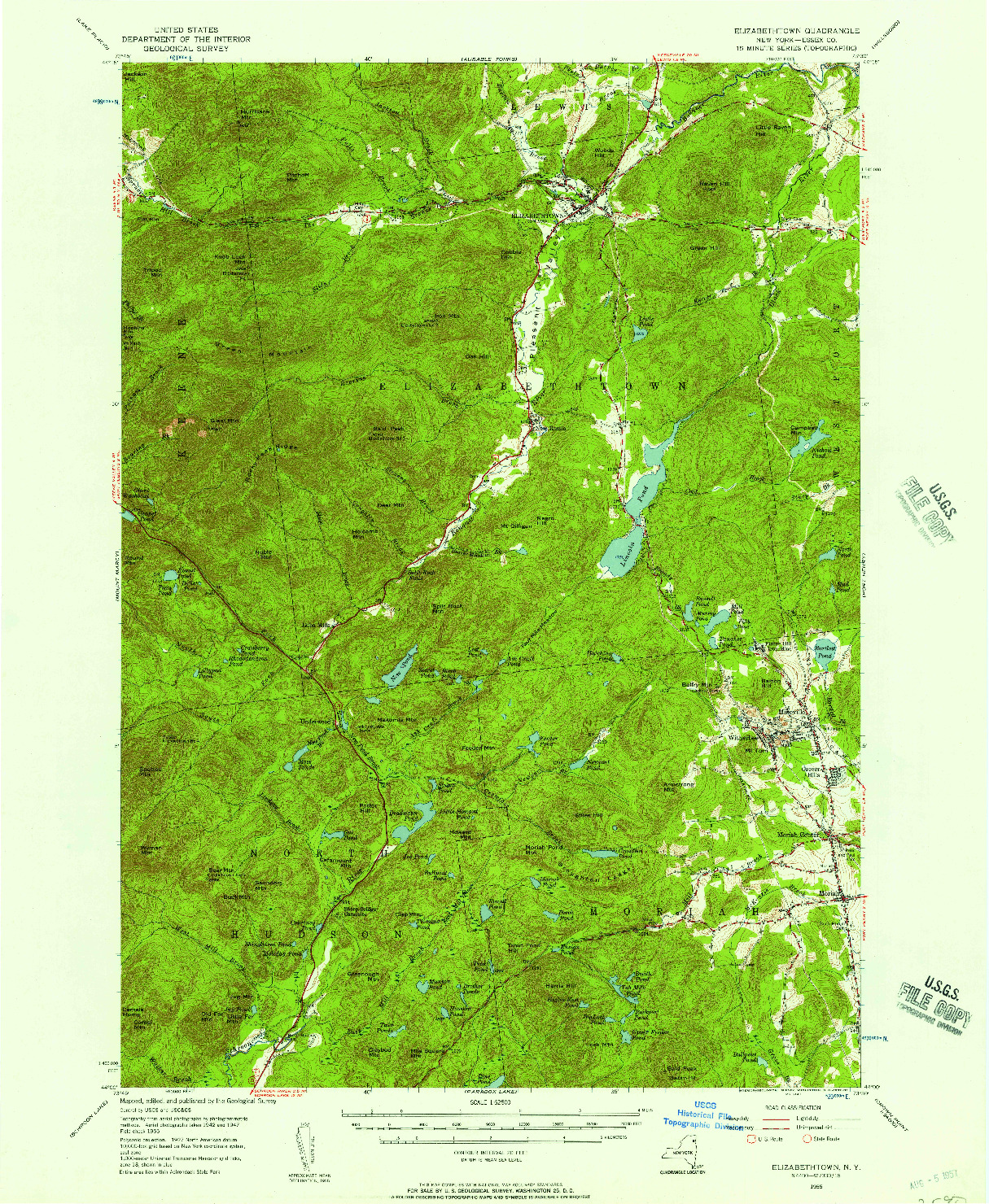 USGS 1:62500-SCALE QUADRANGLE FOR ELIZABETHTOWN, NY 1955