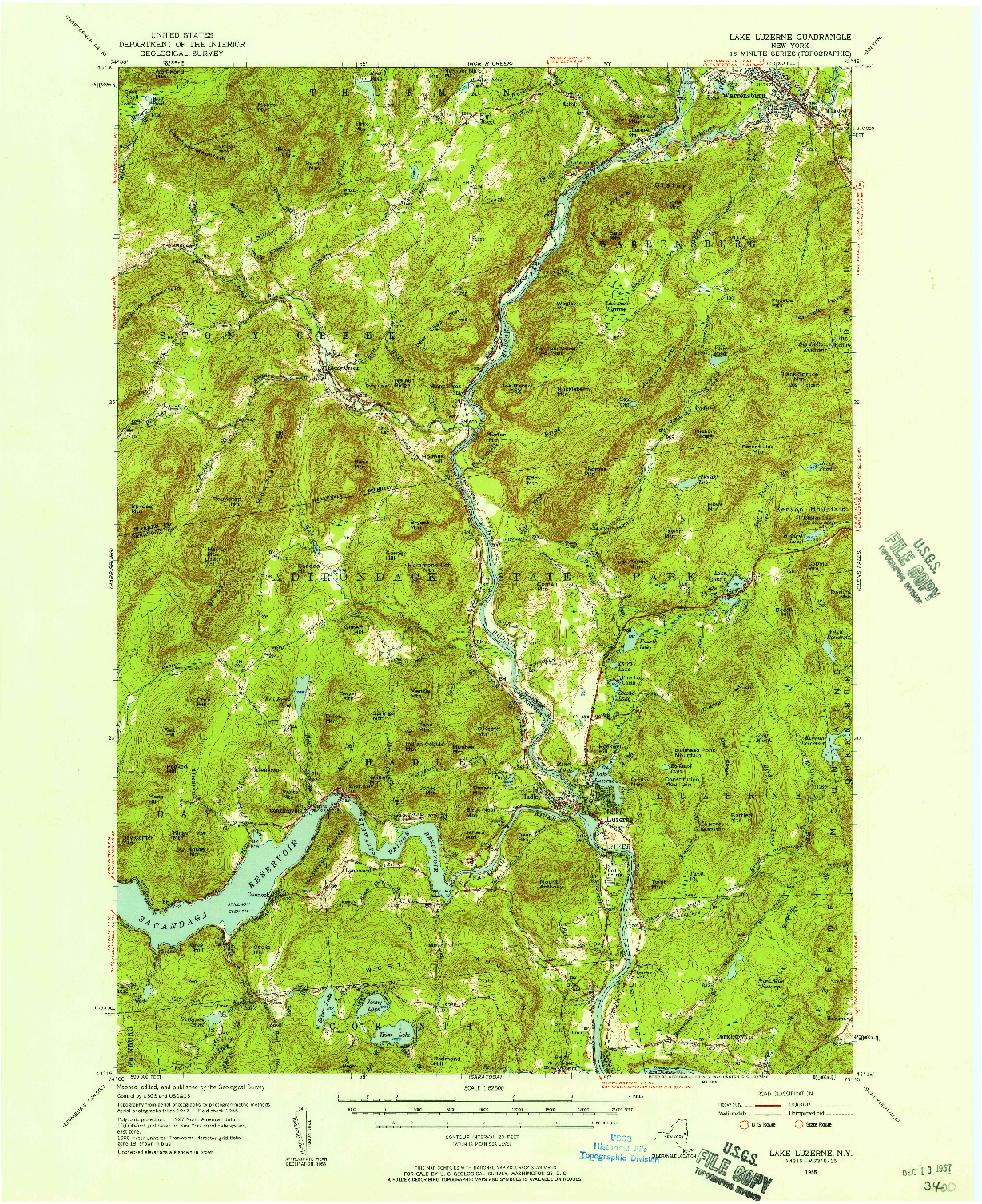 USGS 1:62500-SCALE QUADRANGLE FOR LAKE LUZERNE, NY 1955