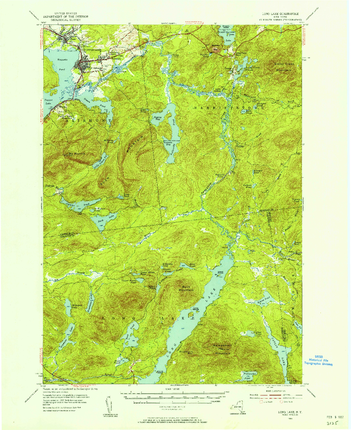 USGS 1:62500-SCALE QUADRANGLE FOR LONG LAKE, NY 1955