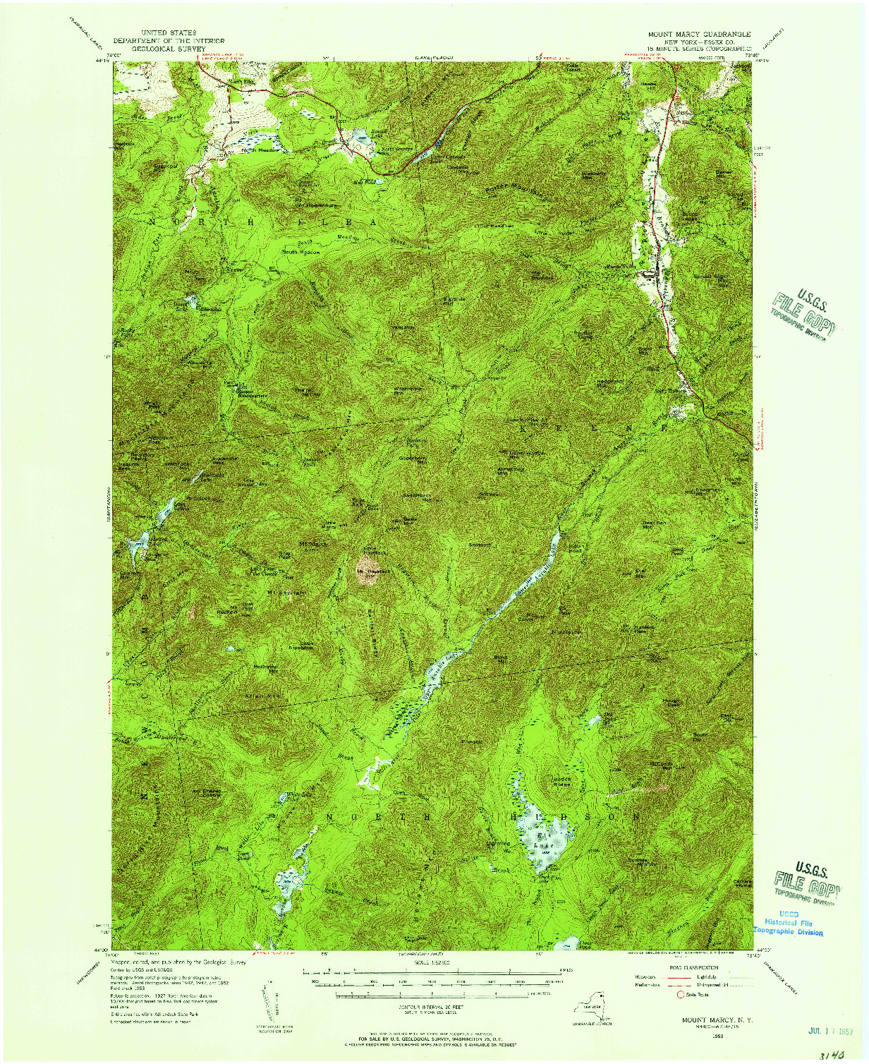 USGS 1:62500-SCALE QUADRANGLE FOR MOUNT MARCY, NY 1953