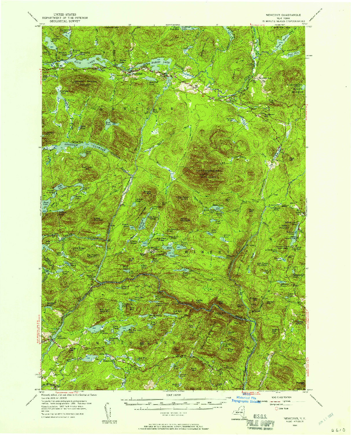 USGS 1:62500-SCALE QUADRANGLE FOR NEWCOMB, NY 1954