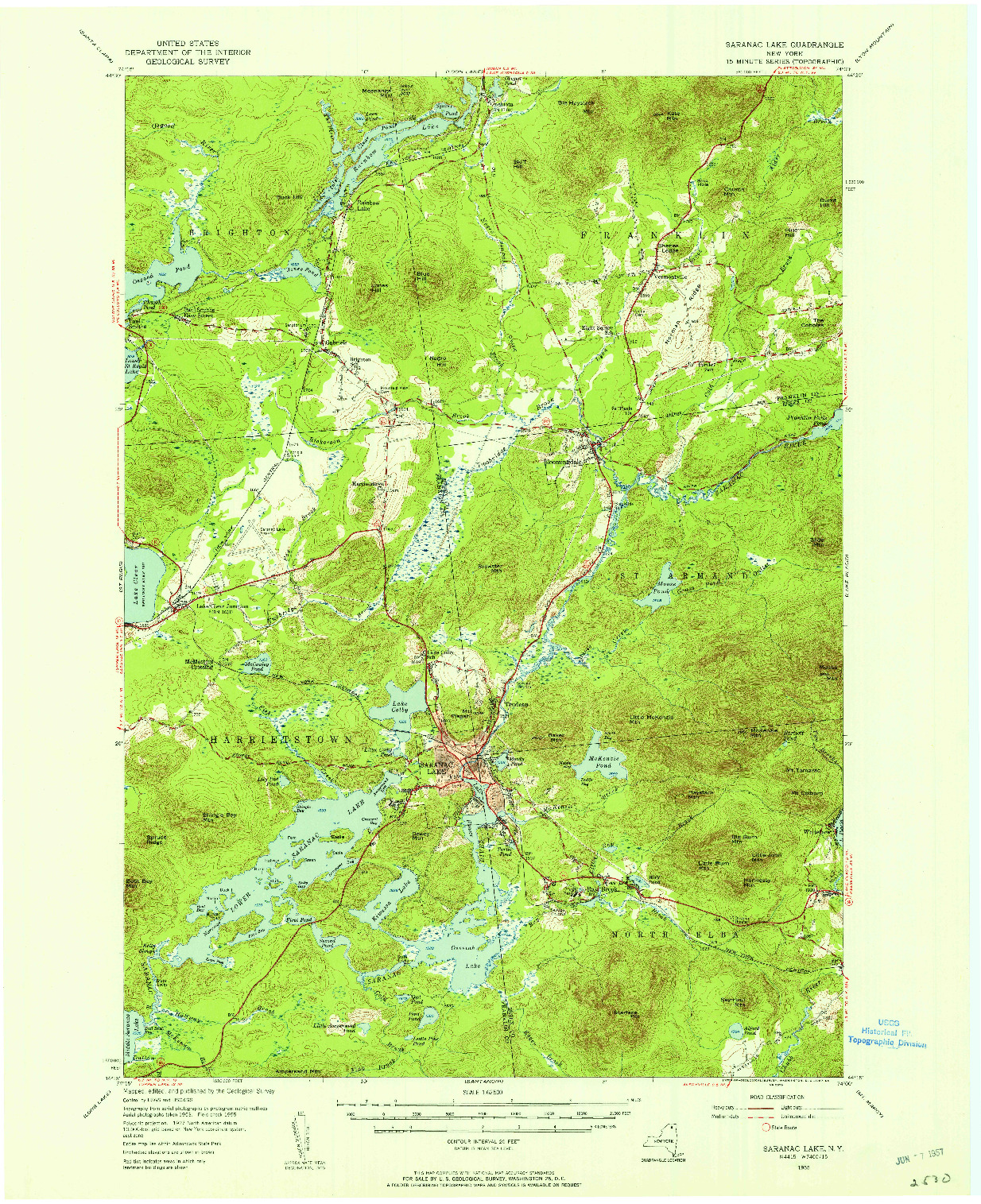 USGS 1:62500-SCALE QUADRANGLE FOR SARANAC LAKE, NY 1955