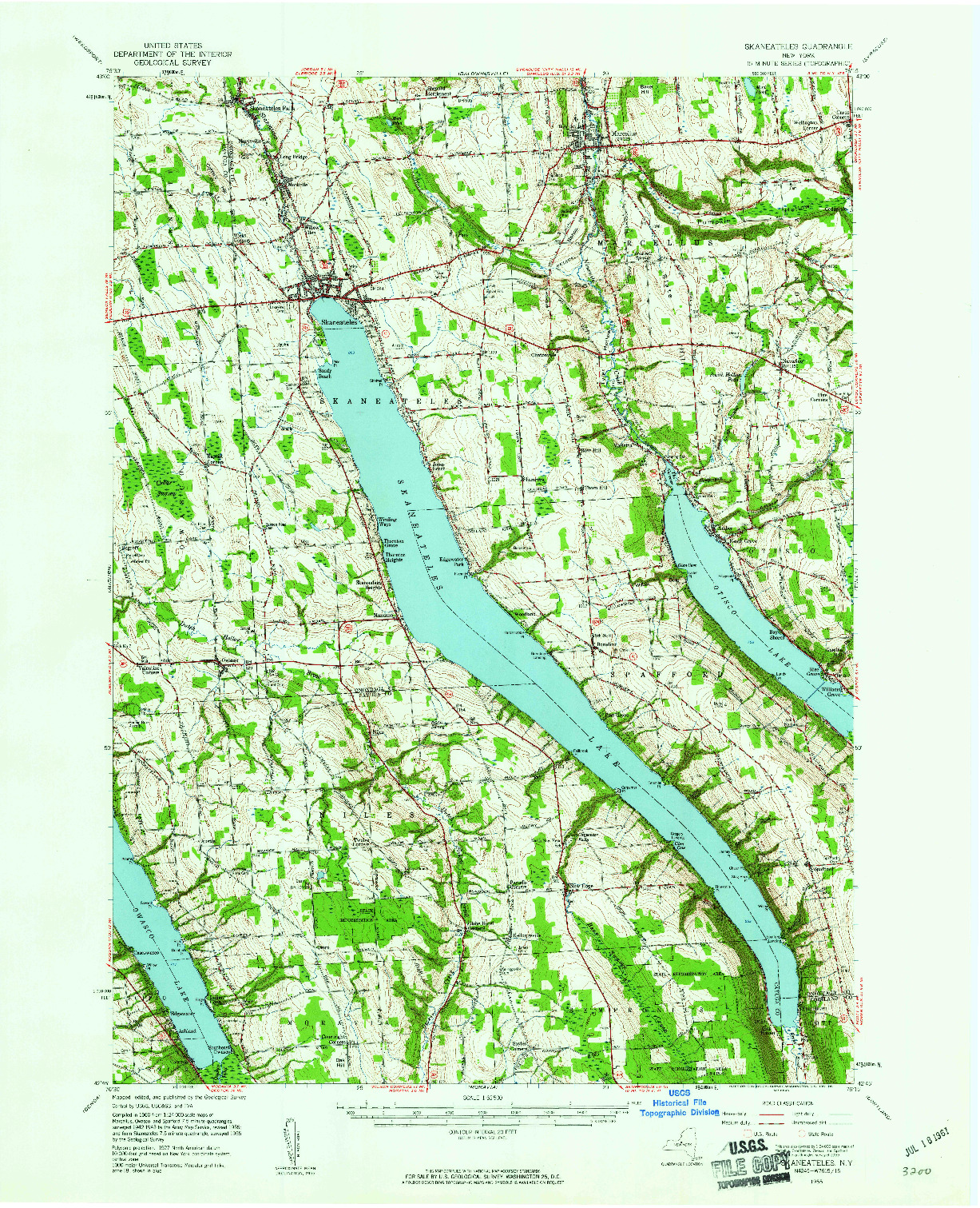 USGS 1:62500-SCALE QUADRANGLE FOR SKANEATELES, NY 1955