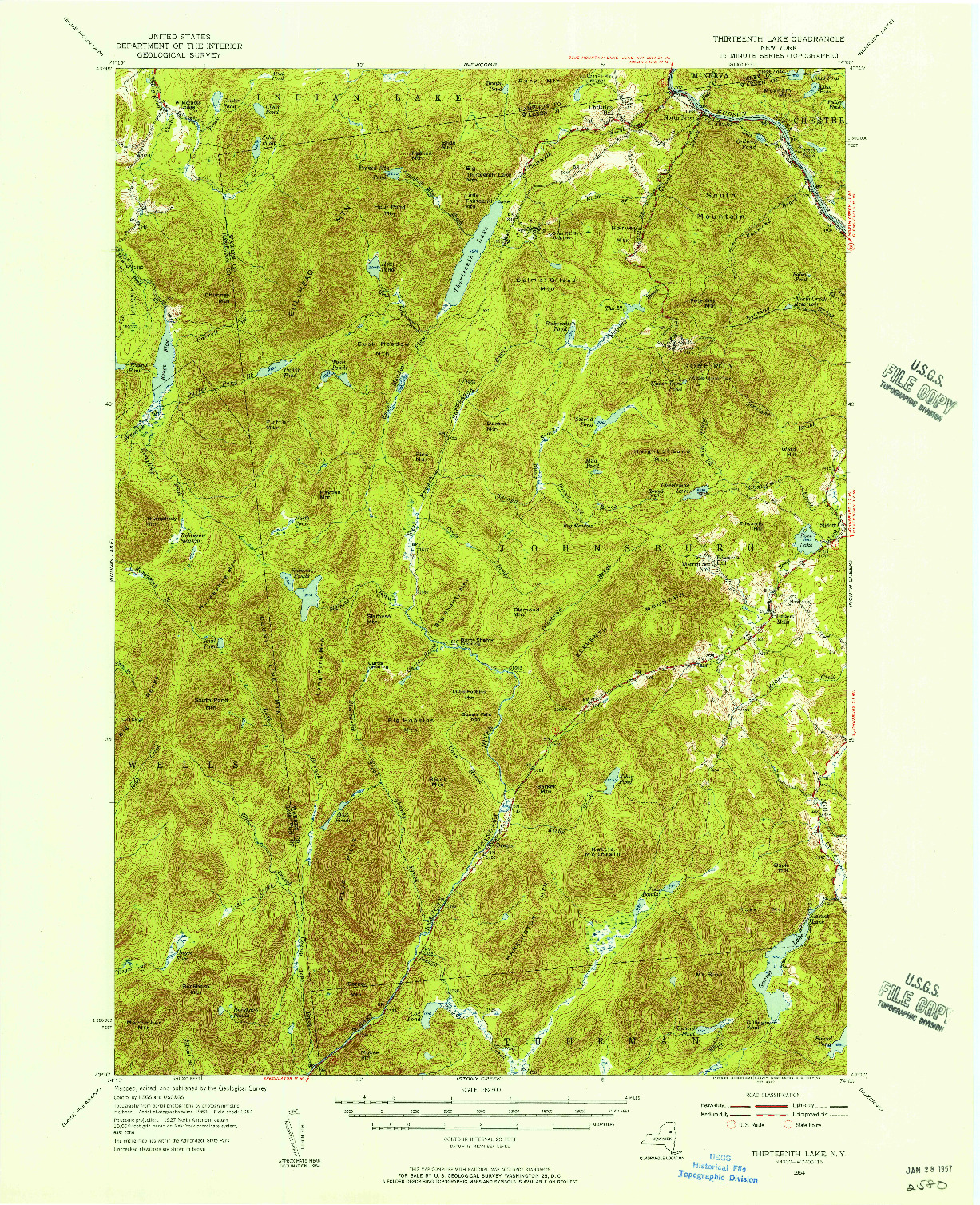 USGS 1:62500-SCALE QUADRANGLE FOR THIRTEENTH LAKE, NY 1954