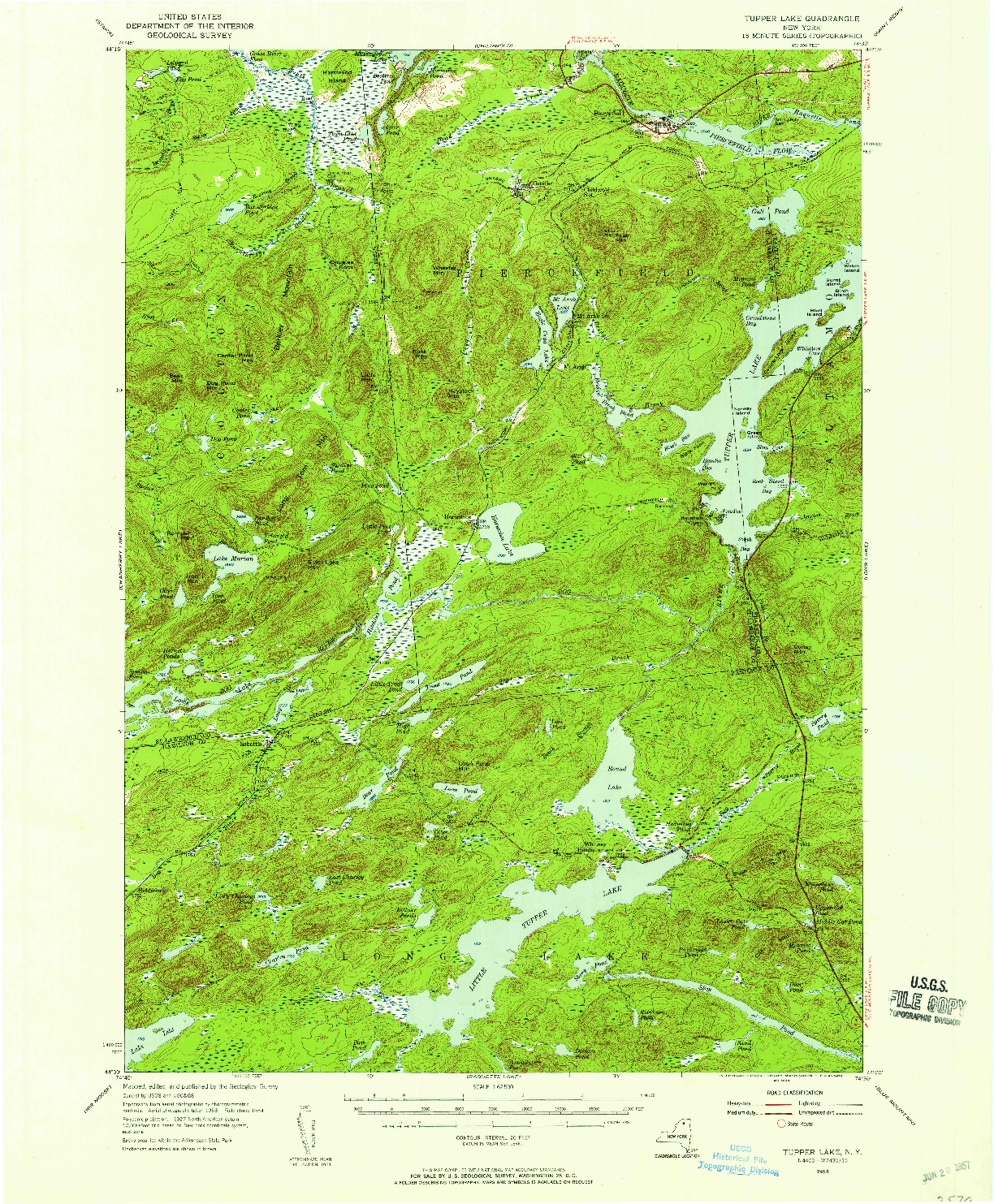 USGS 1:62500-SCALE QUADRANGLE FOR TUPPER LAKE, NY 1954