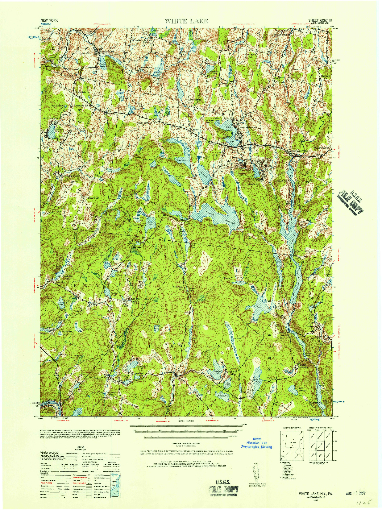 USGS 1:62500-SCALE QUADRANGLE FOR WHITE LAKE, NY 1942