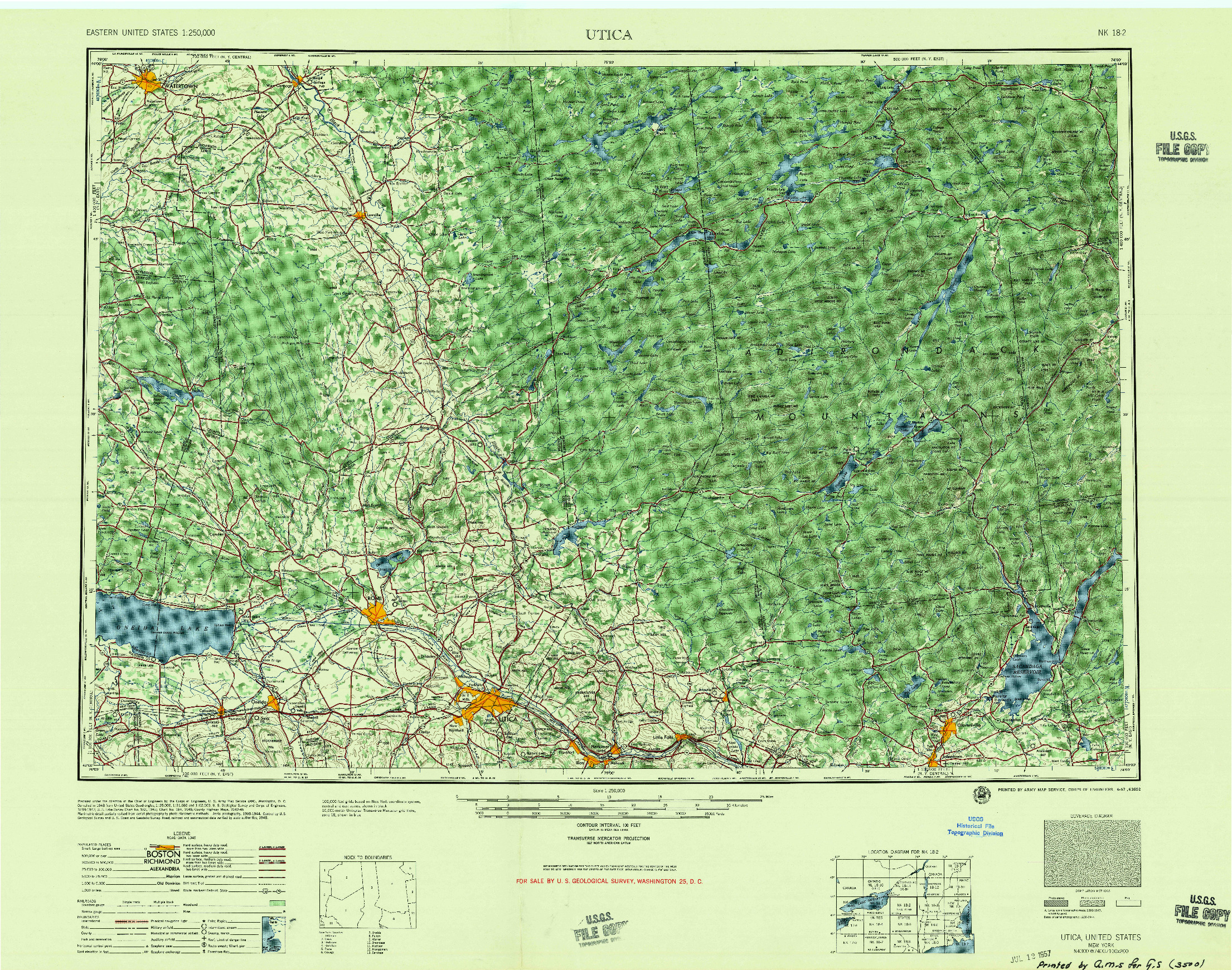 USGS 1:250000-SCALE QUADRANGLE FOR UTICA, NY 1957