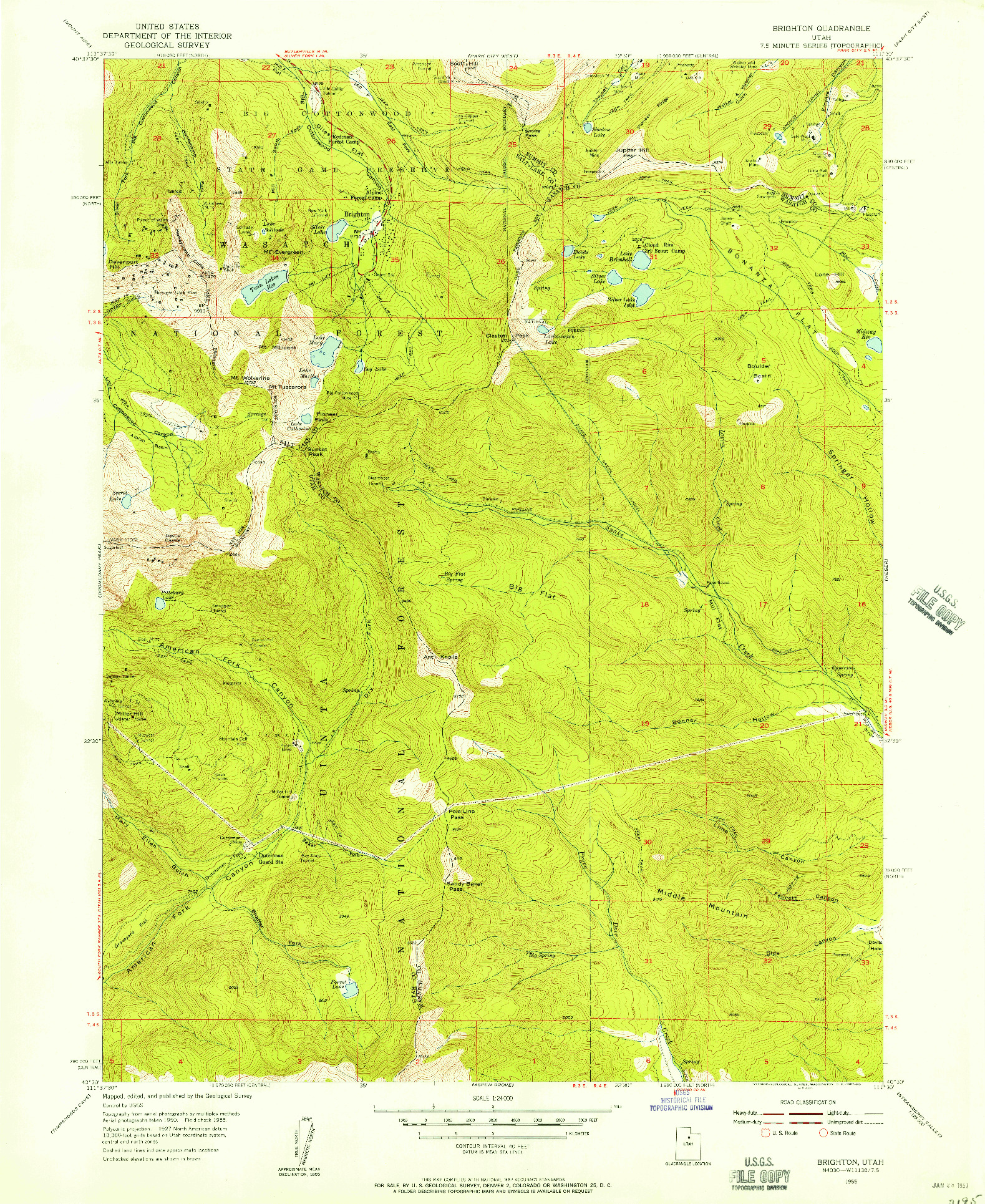 USGS 1:24000-SCALE QUADRANGLE FOR BRIGHTON, UT 1955