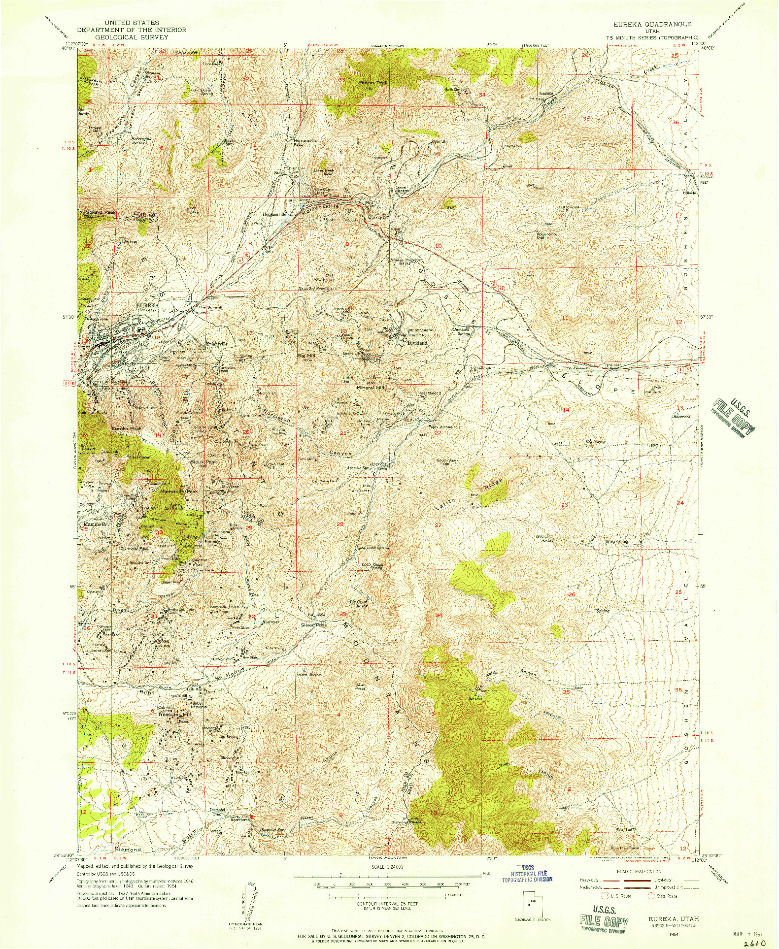 USGS 1:24000-SCALE QUADRANGLE FOR EUREKA, UT 1954