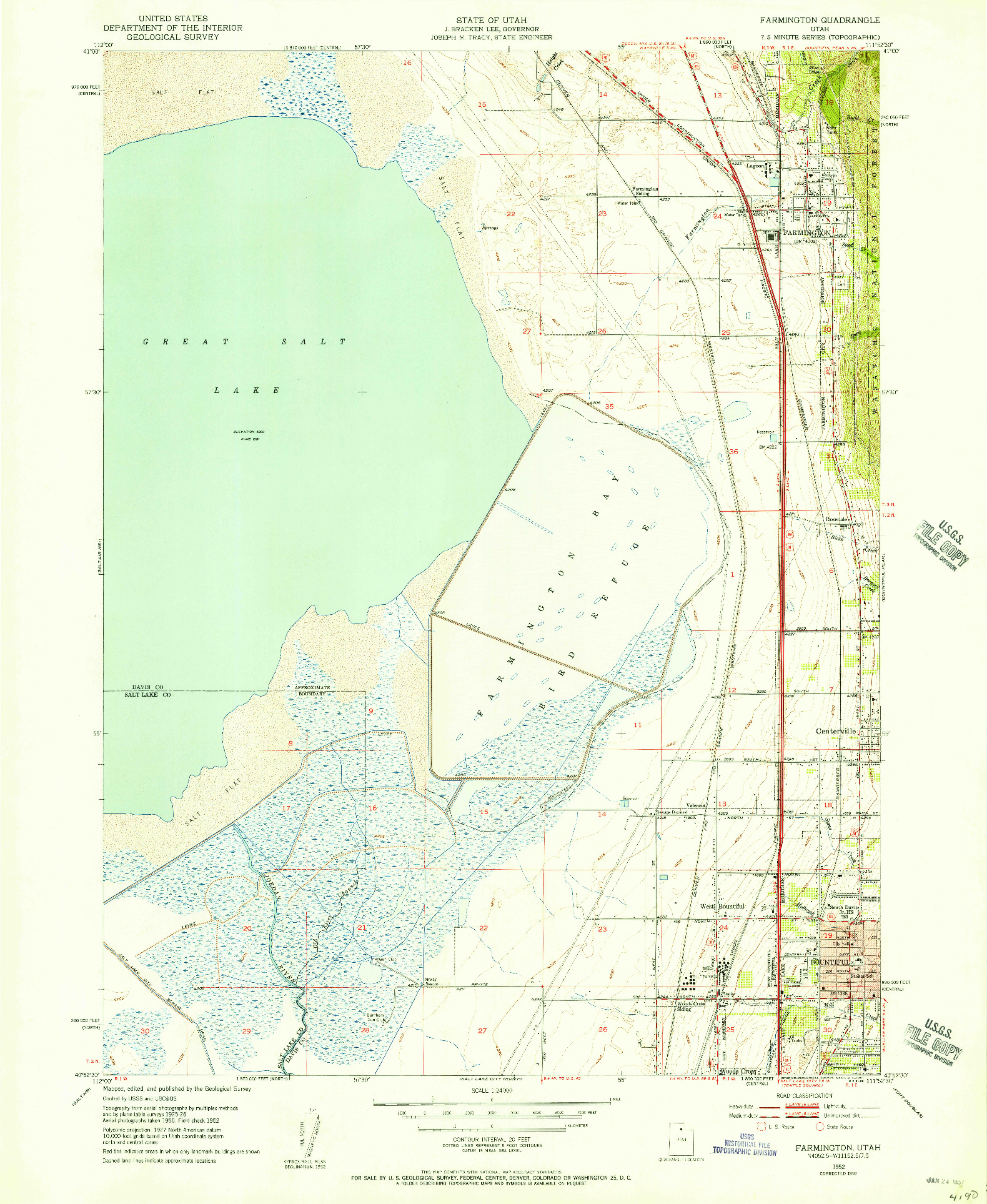 USGS 1:24000-SCALE QUADRANGLE FOR FARMINGTON, UT 1952