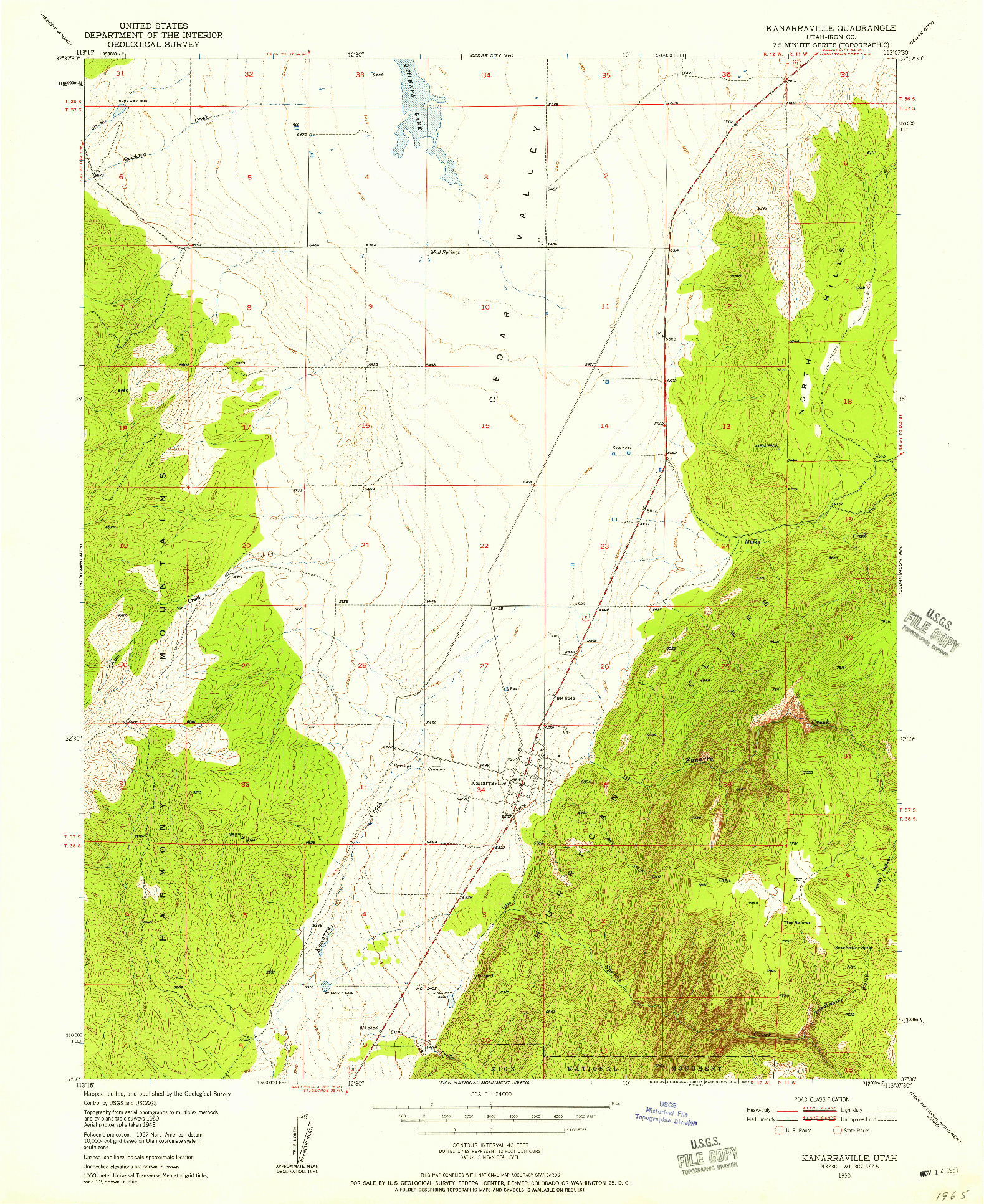 USGS 1:24000-SCALE QUADRANGLE FOR KANARRAVILLE, UT 1950