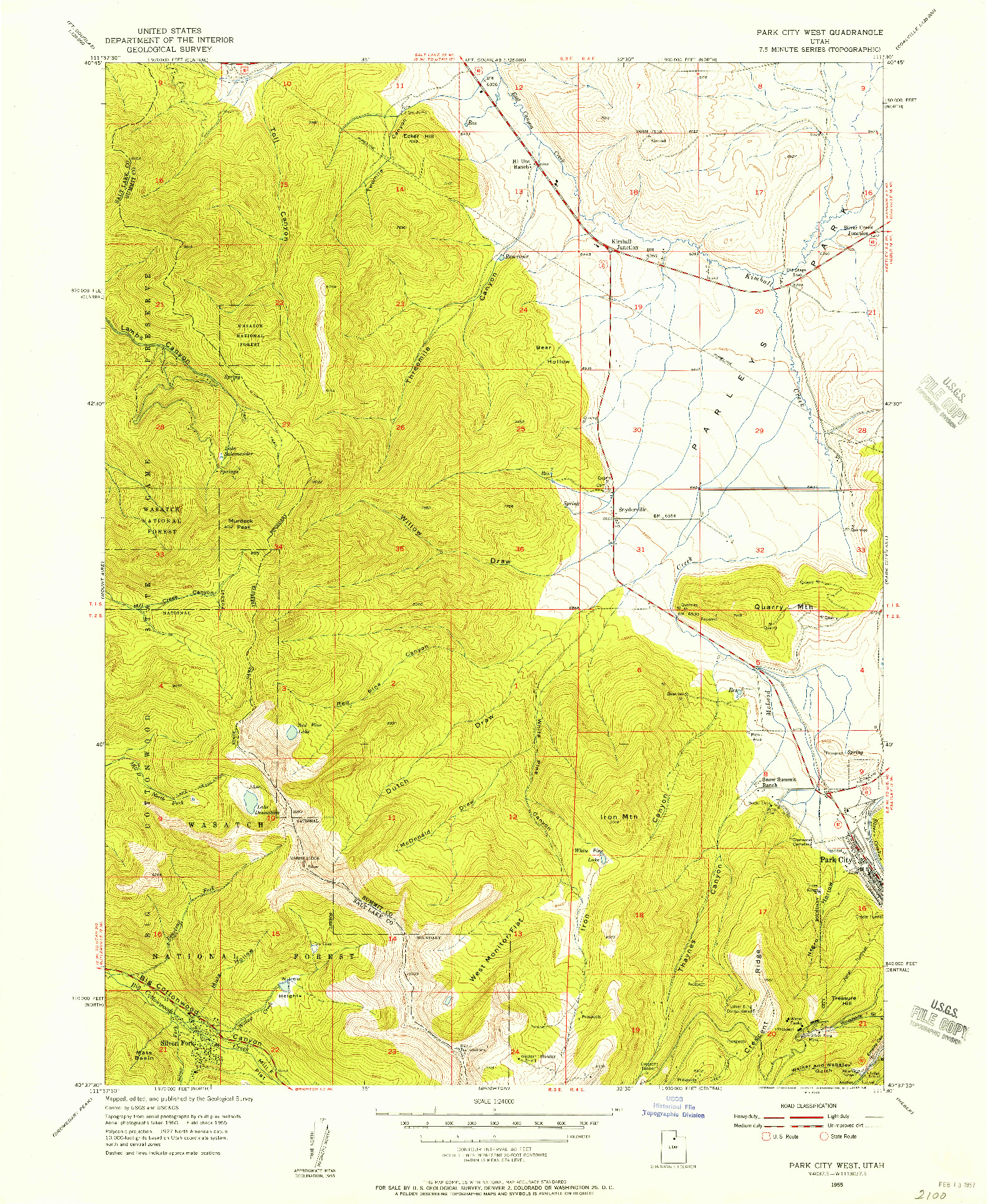 USGS 1:24000-SCALE QUADRANGLE FOR PARK CITY WEST, UT 1955