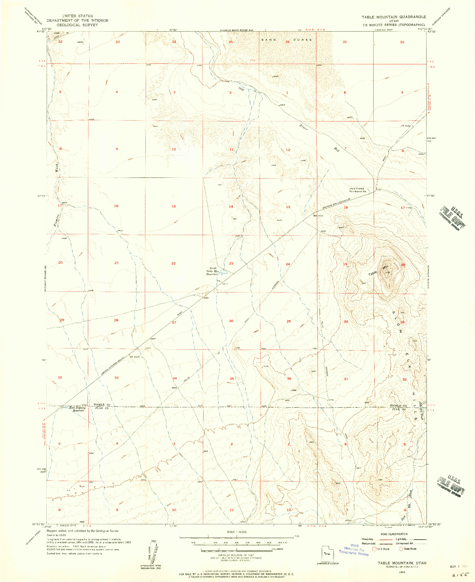 USGS 1:24000-SCALE QUADRANGLE FOR TABLE MOUNTAIN, UT 1955