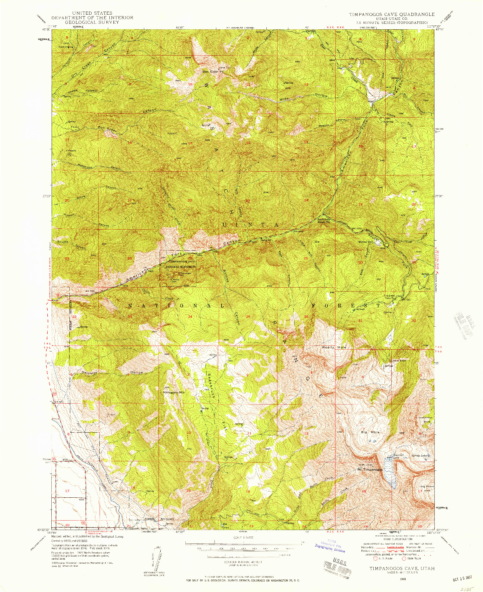 USGS 1:24000-SCALE QUADRANGLE FOR TIMPANOGOS CAVE, UT 1948