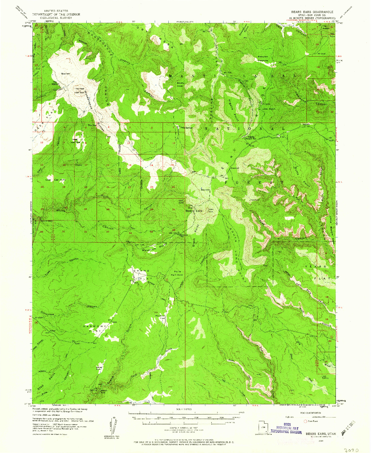 USGS 1:62500-SCALE QUADRANGLE FOR BEARS EARS, UT 1954