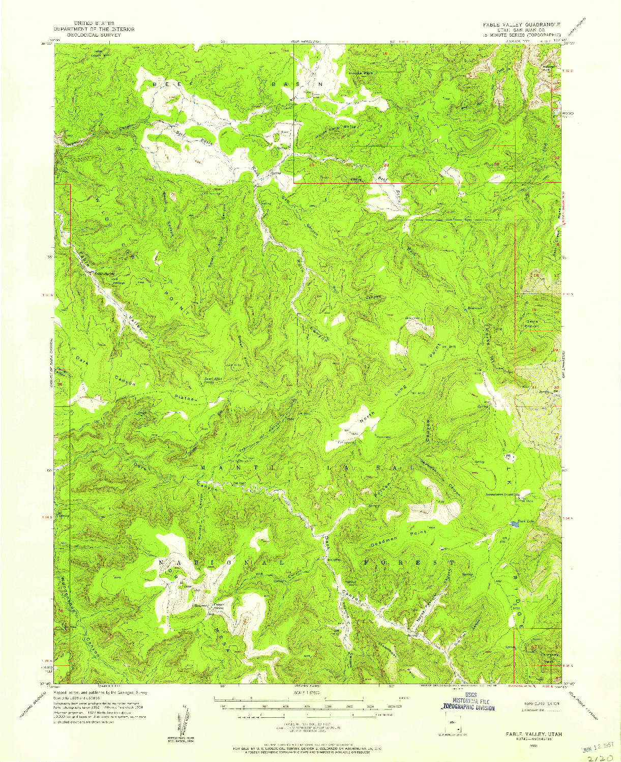 USGS 1:62500-SCALE QUADRANGLE FOR FABLE VALLEY, UT 1954