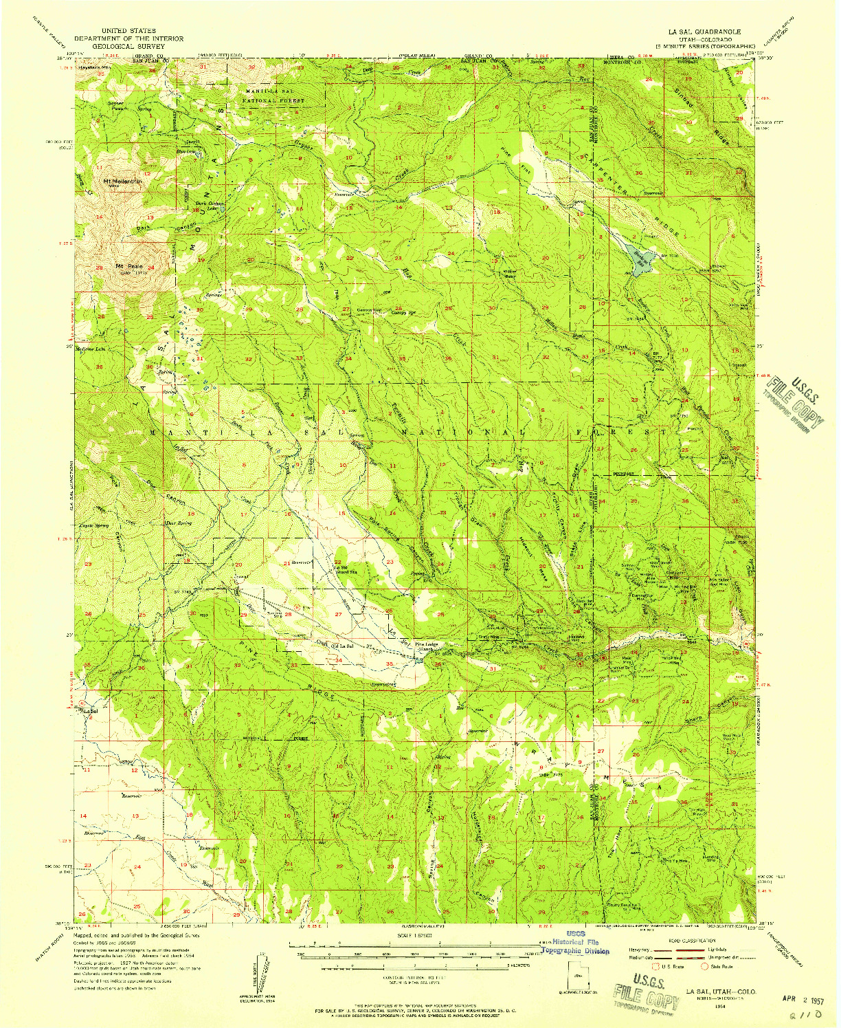 USGS 1:62500-SCALE QUADRANGLE FOR LA SAL, UT 1954