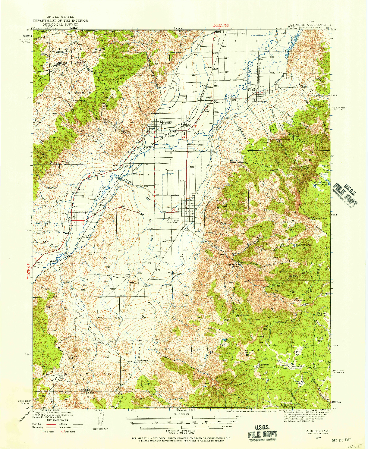 USGS 1:62500-SCALE QUADRANGLE FOR MONROE, UT 1940
