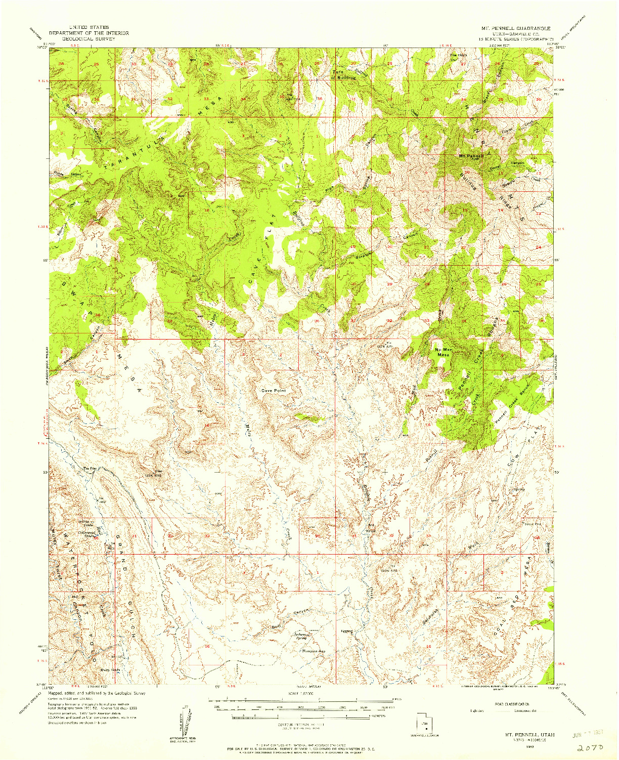 USGS 1:62500-SCALE QUADRANGLE FOR MT PENNELL, UT 1953