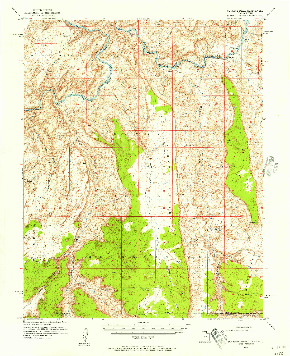 USGS 1:62500-SCALE QUADRANGLE FOR NO MANS MESA, UT 1953