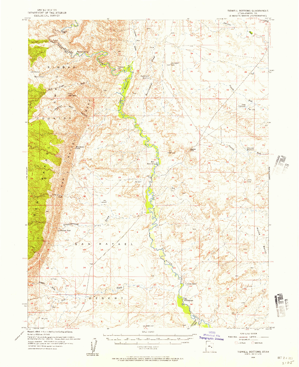 USGS 1:62500-SCALE QUADRANGLE FOR TIDWELL BOTTOMS, UT 1954