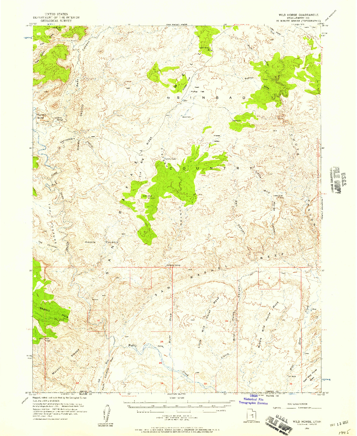 USGS 1:62500-SCALE QUADRANGLE FOR WILD HORSE, UT 1952