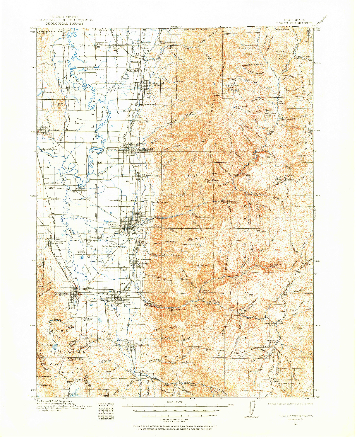 USGS 1:125000-SCALE QUADRANGLE FOR LOGAN, UT 1914
