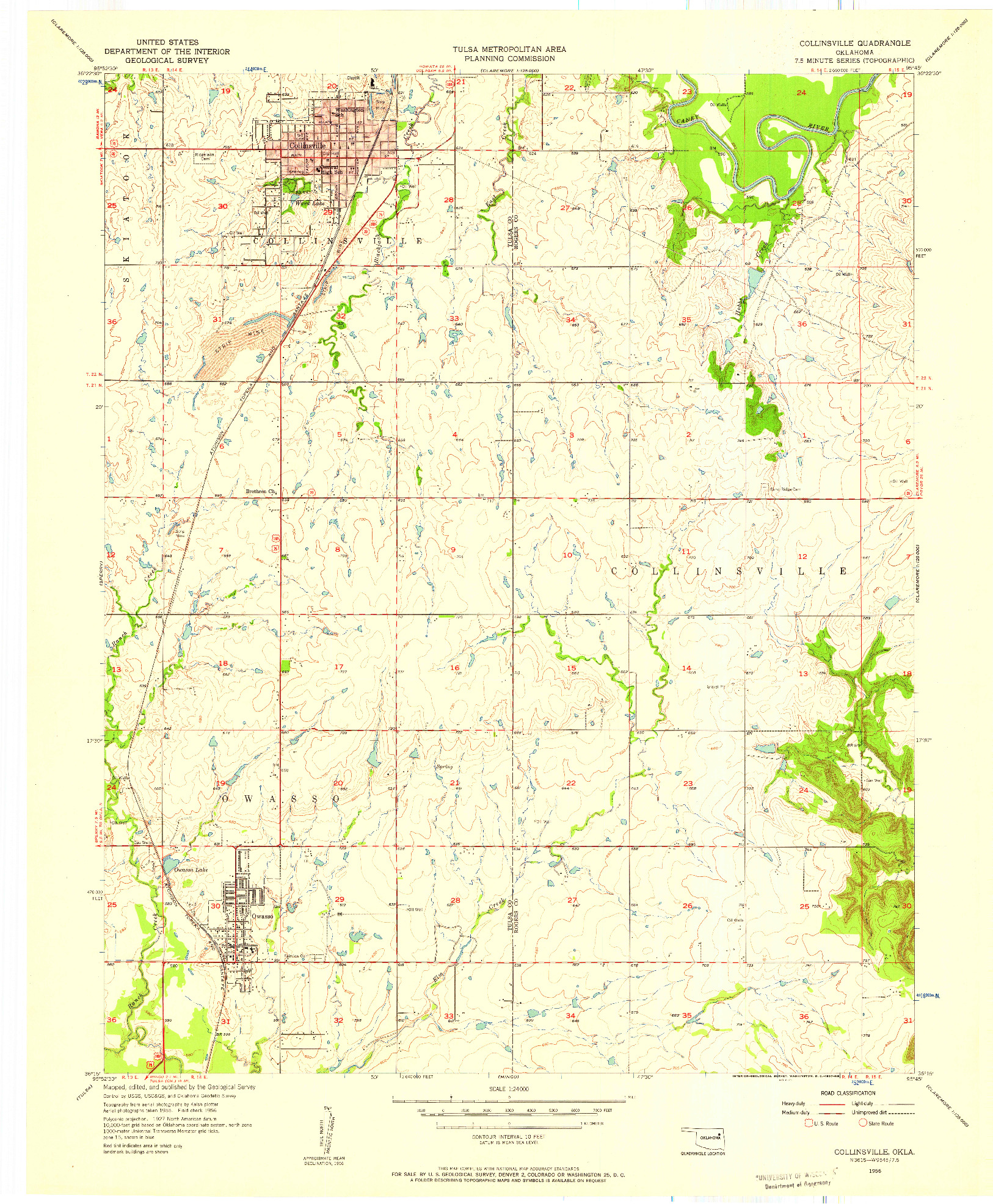 USGS 1:24000-SCALE QUADRANGLE FOR COLLINSVILLE, OK 1956