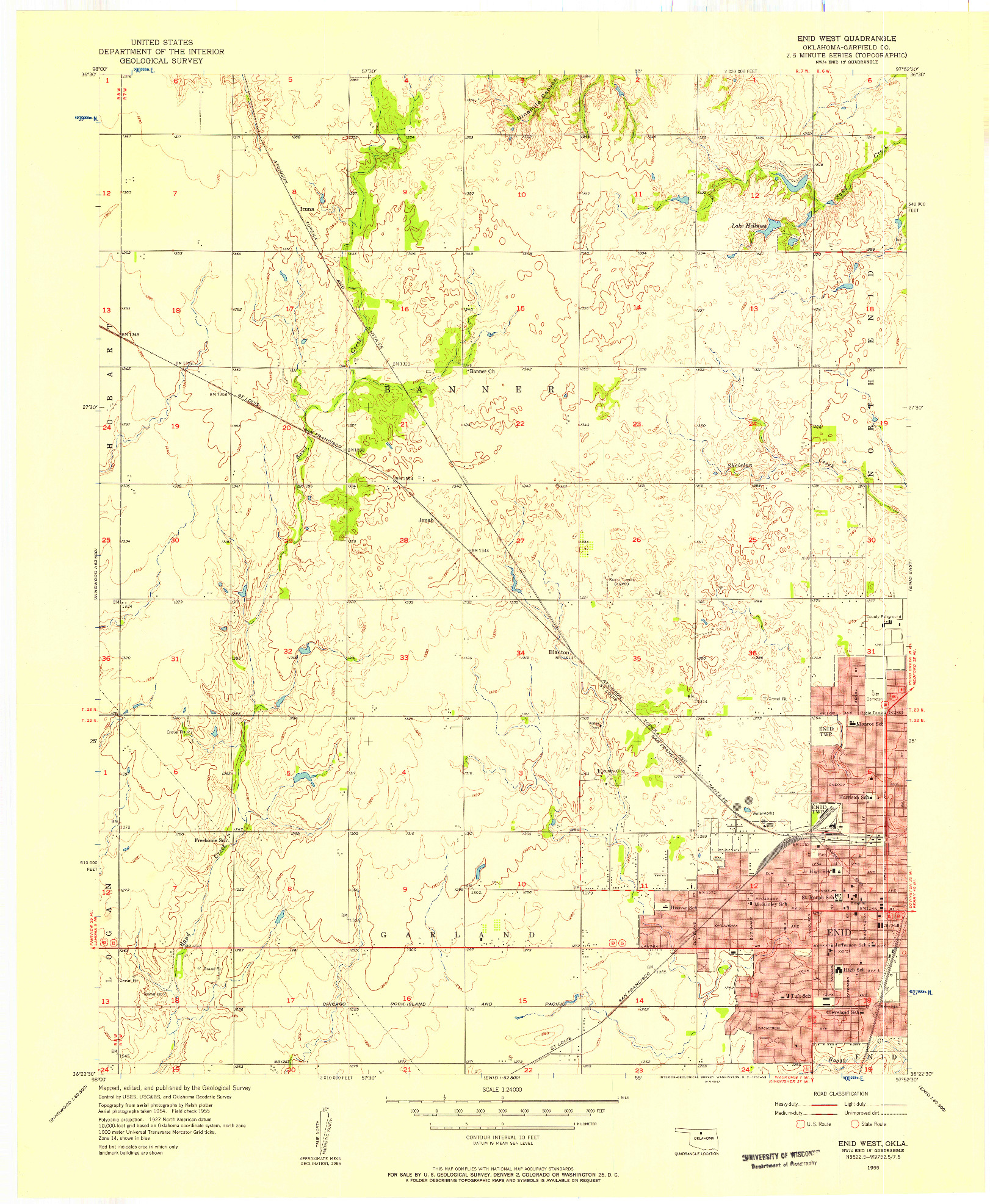 USGS 1:24000-SCALE QUADRANGLE FOR ENID WEST, OK 1955