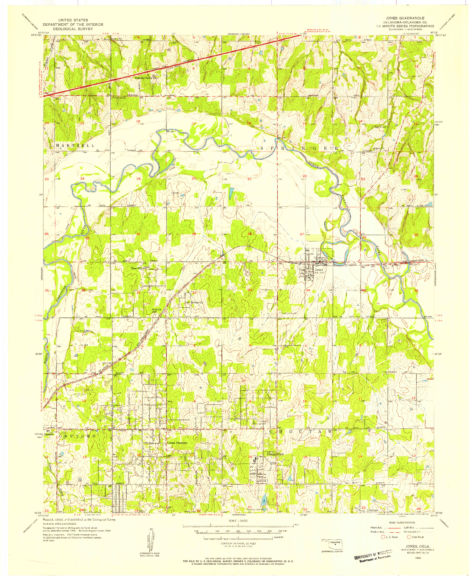 USGS 1:24000-SCALE QUADRANGLE FOR JONES, OK 1955