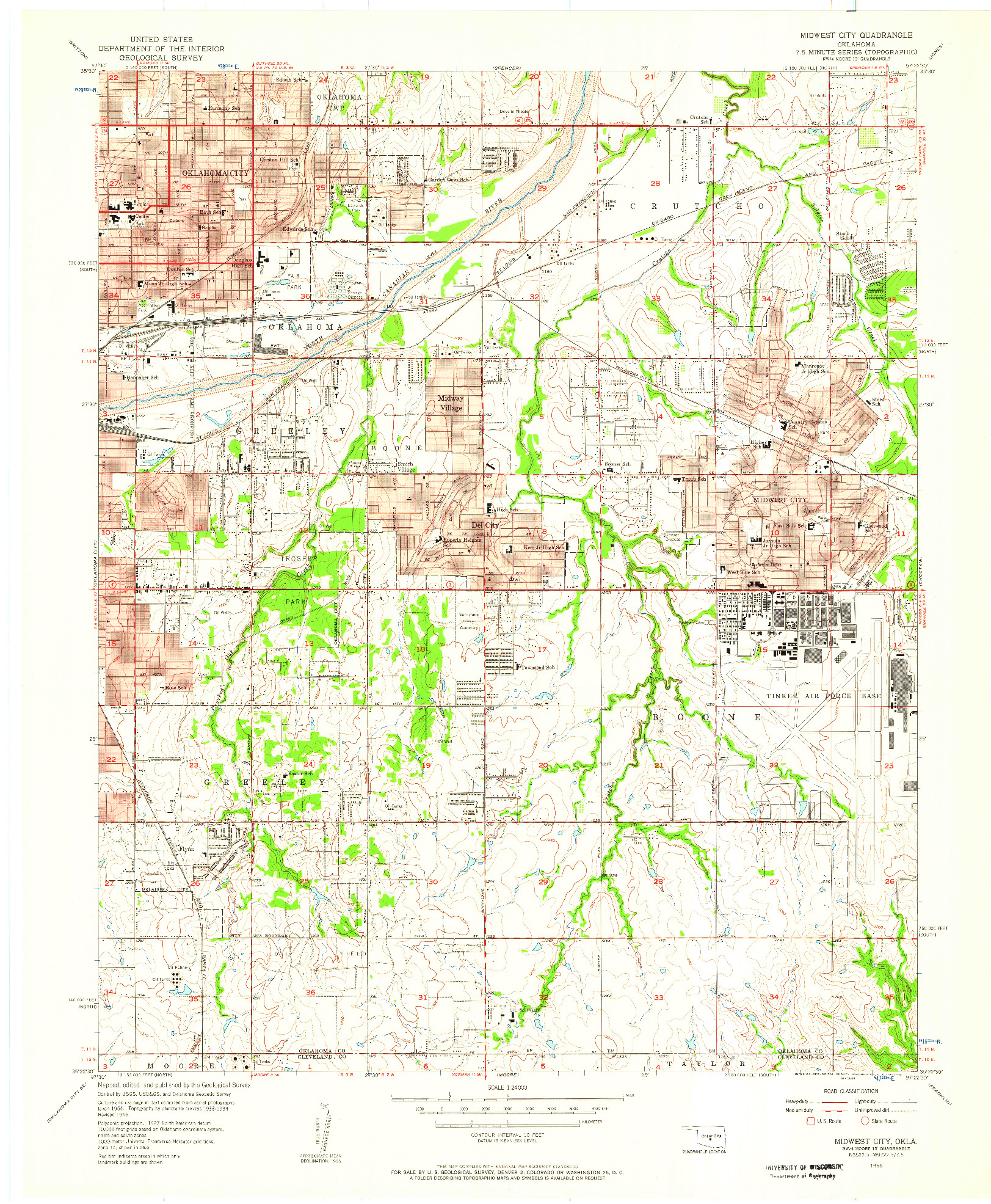 USGS 1:24000-SCALE QUADRANGLE FOR MIDWEST CITY, OK 1956