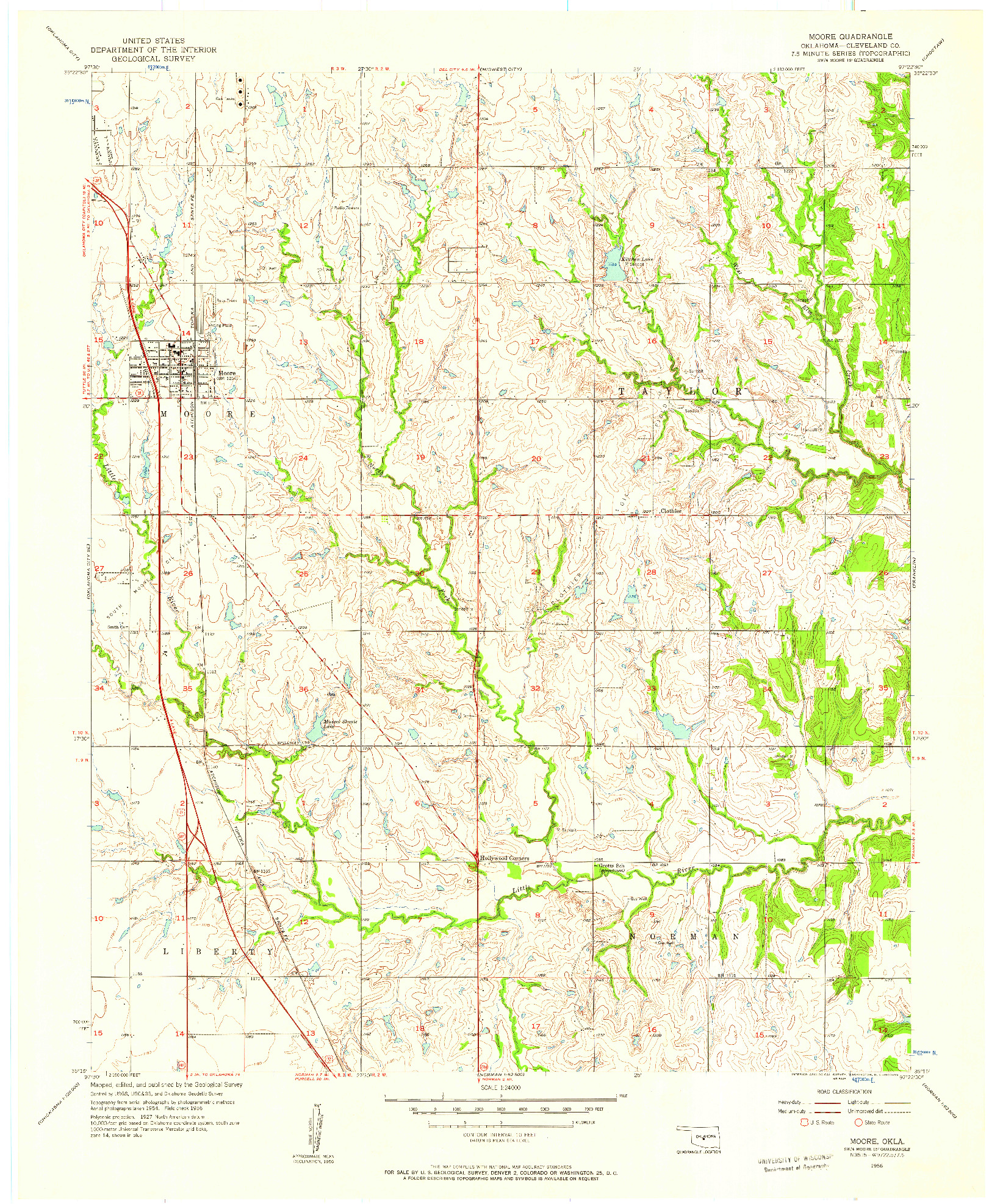 USGS 1:24000-SCALE QUADRANGLE FOR MOORE, OK 1956