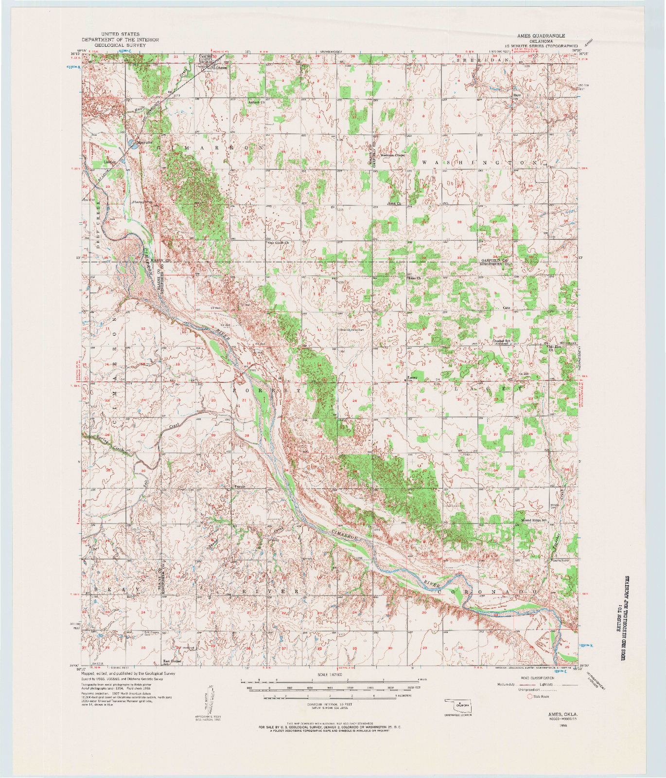 USGS 1:62500-SCALE QUADRANGLE FOR AMES, OK 1956