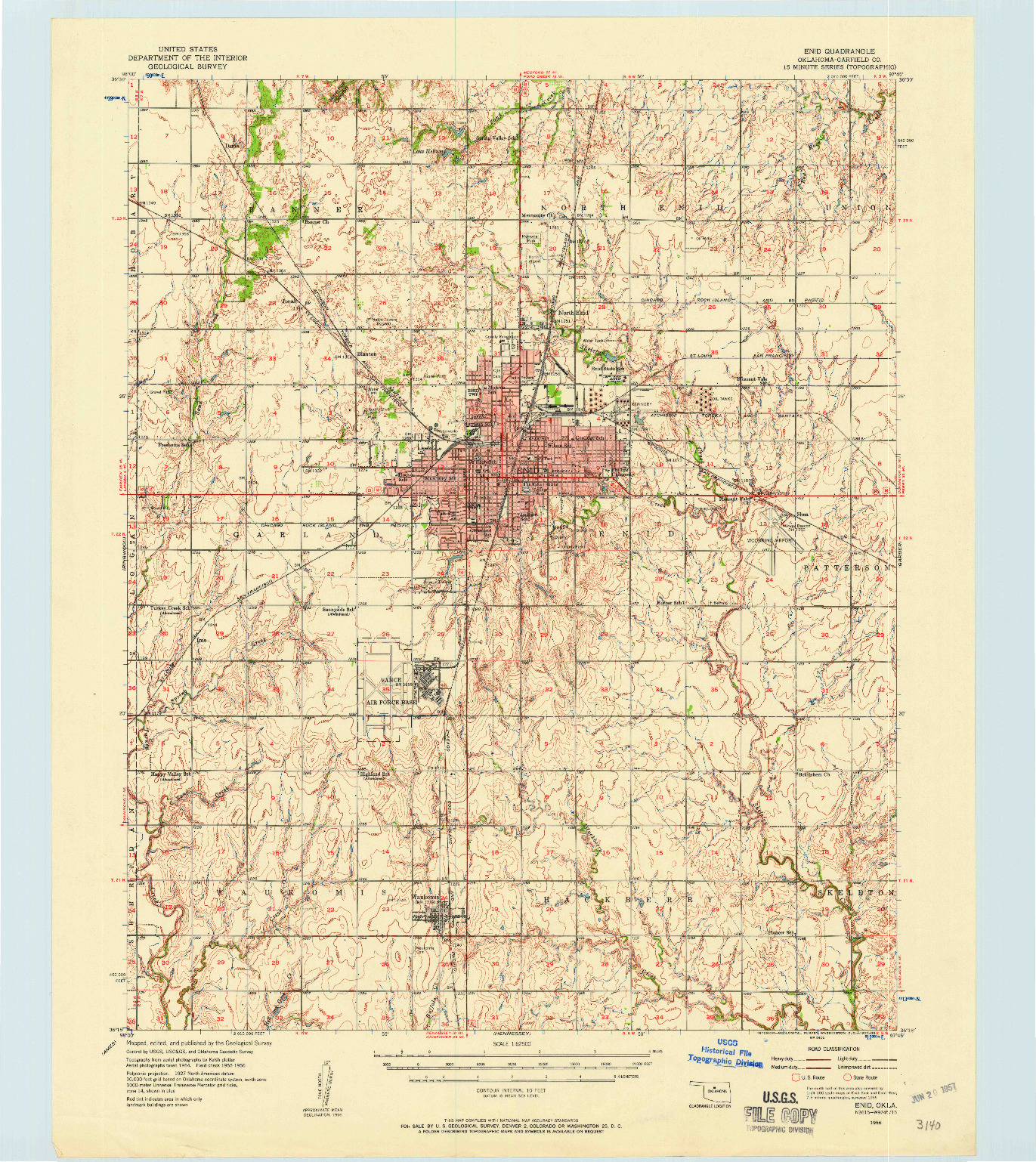USGS 1:62500-SCALE QUADRANGLE FOR ENID, OK 1956