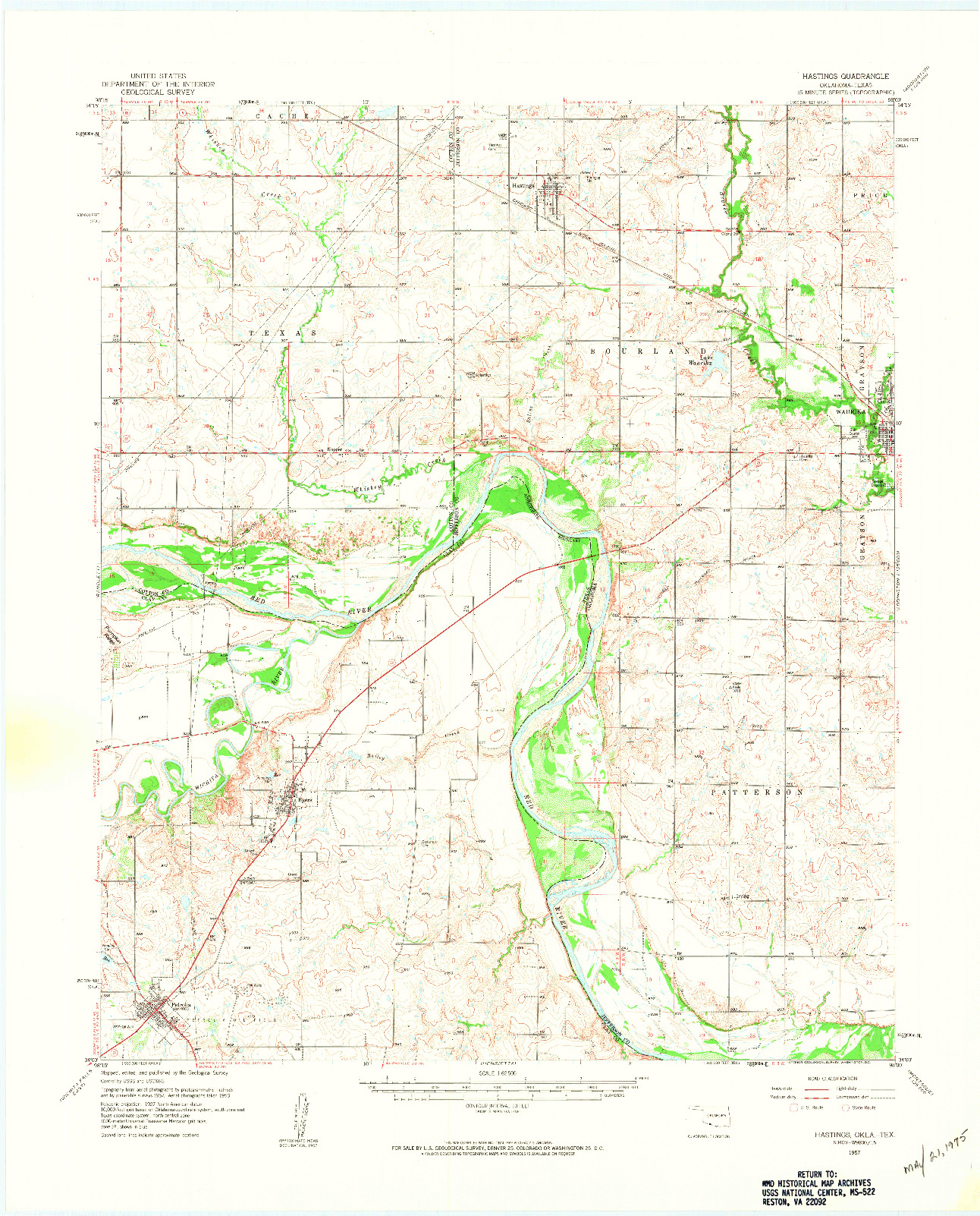 USGS 1:62500-SCALE QUADRANGLE FOR HASTINGS, OK 1957