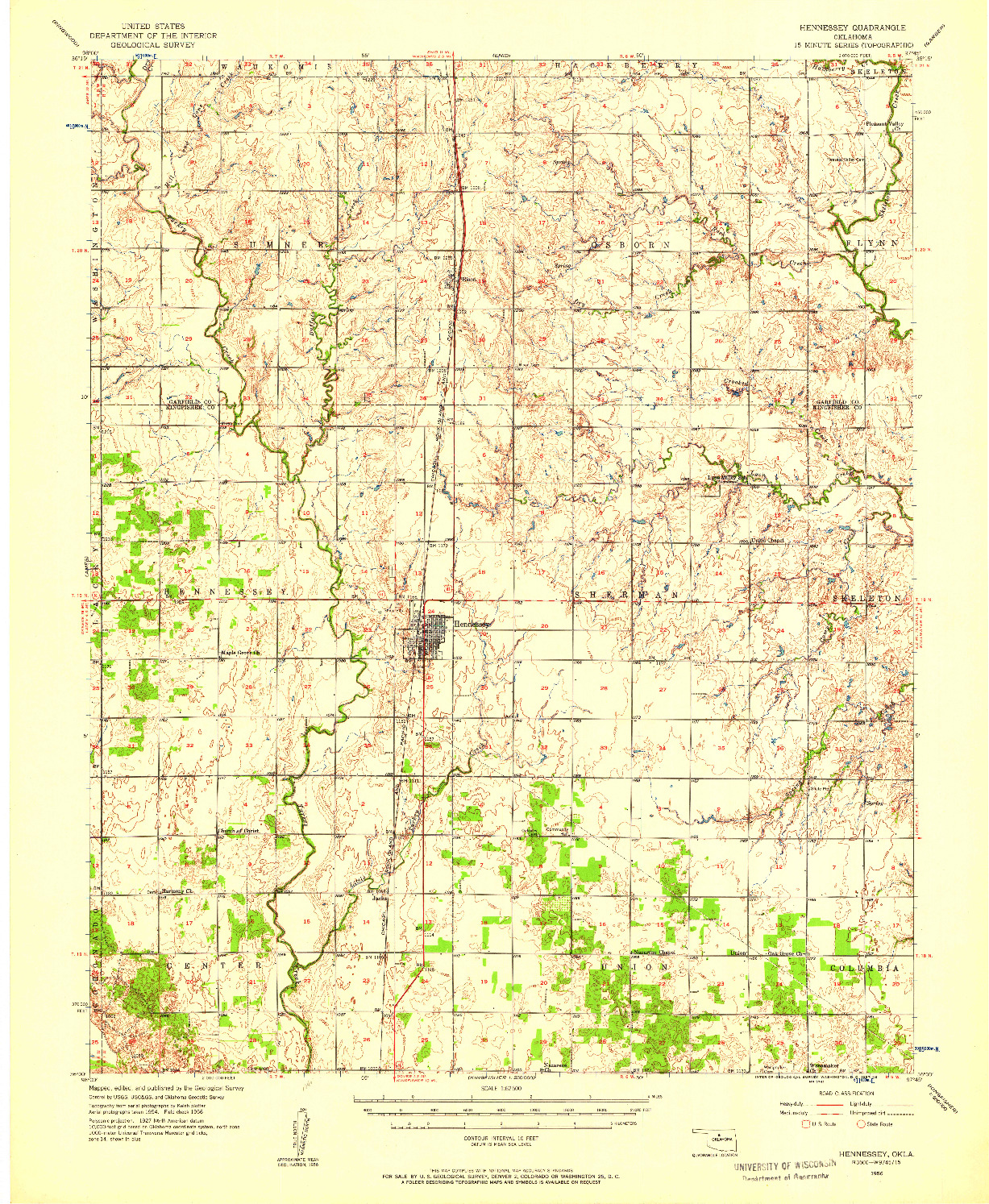 USGS 1:62500-SCALE QUADRANGLE FOR HENNESSEY, OK 1956