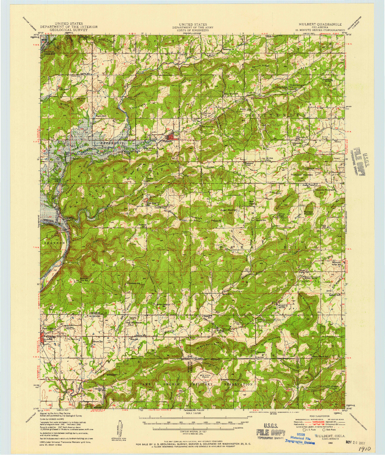 USGS 1:62500-SCALE QUADRANGLE FOR HULBERT, OK 1948