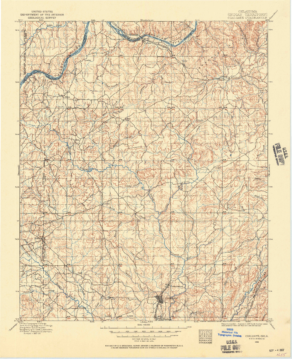USGS 1:125000-SCALE QUADRANGLE FOR COALGATE, OK 1896