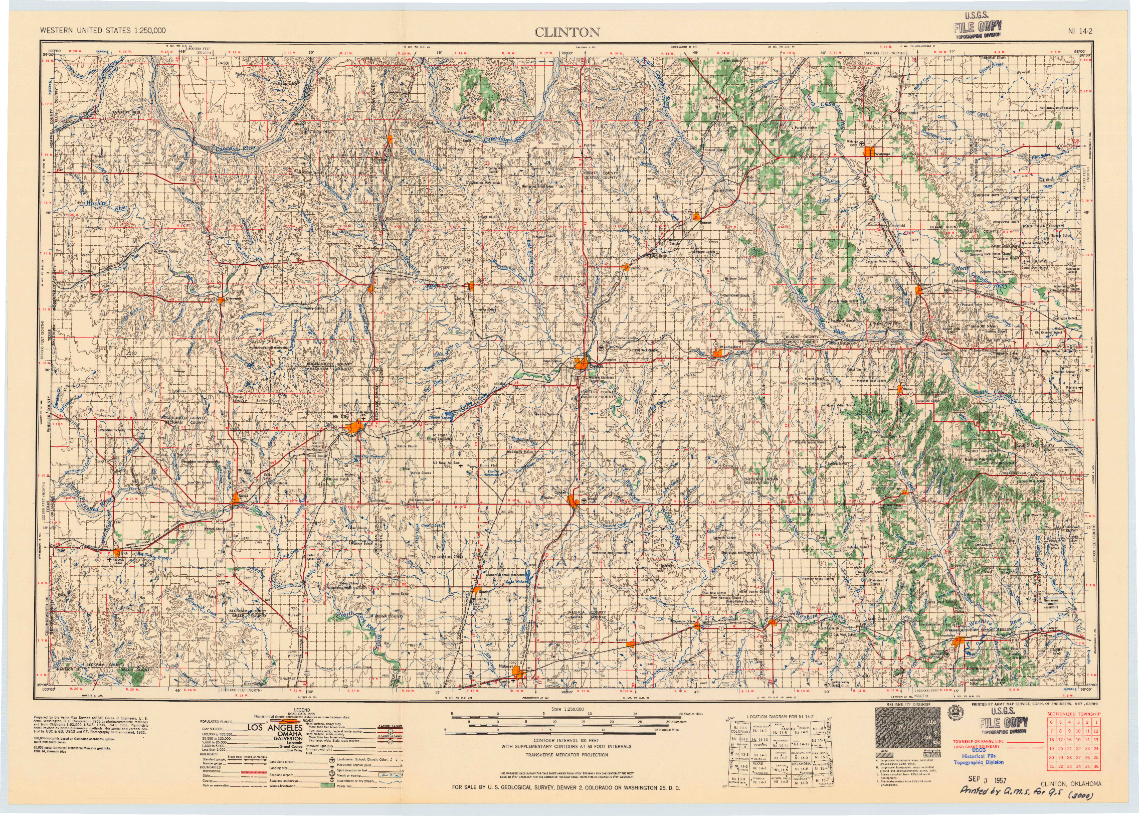 USGS 1:250000-SCALE QUADRANGLE FOR CLINTON, OK 1957
