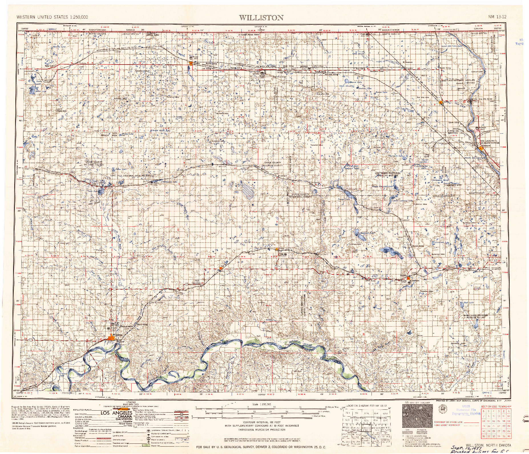 USGS 1:250000-SCALE QUADRANGLE FOR WILLISTON, ND 1957