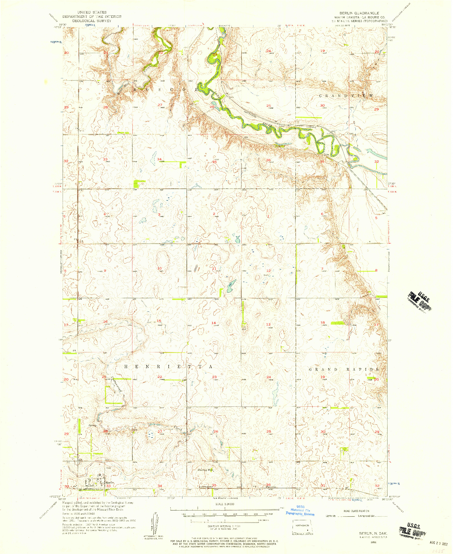 USGS 1:24000-SCALE QUADRANGLE FOR BERLIN, ND 1956