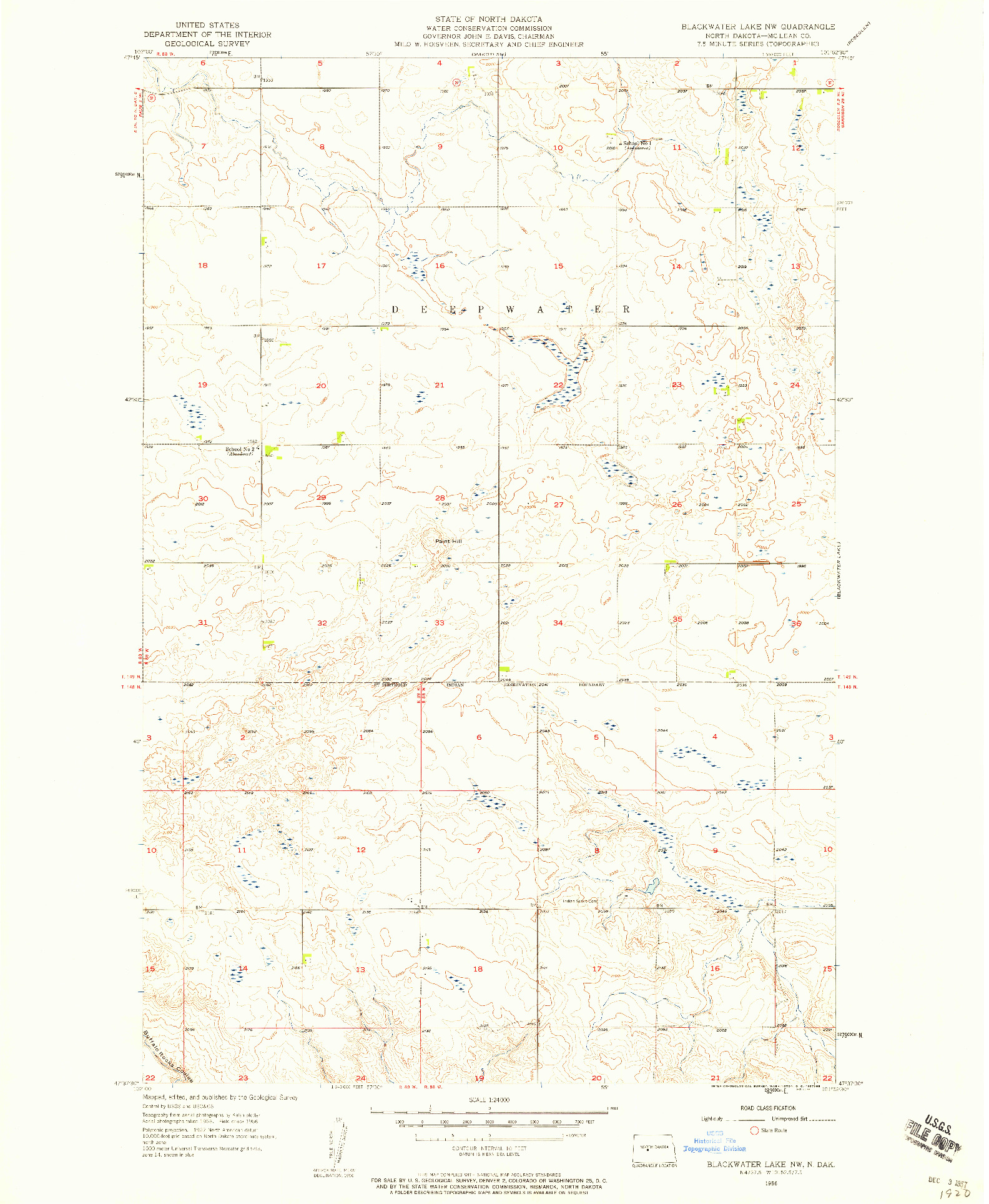 USGS 1:24000-SCALE QUADRANGLE FOR BLACKWATER LAKE NW, ND 1956