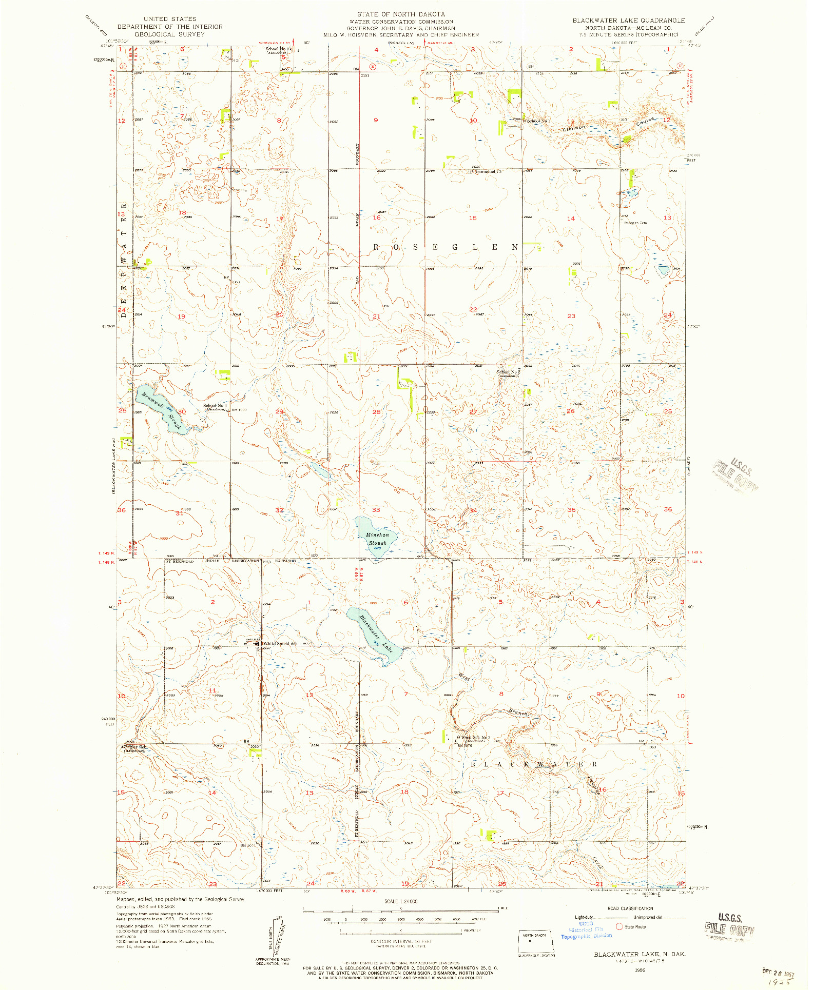 USGS 1:24000-SCALE QUADRANGLE FOR BLACKWATER LAKE, ND 1956