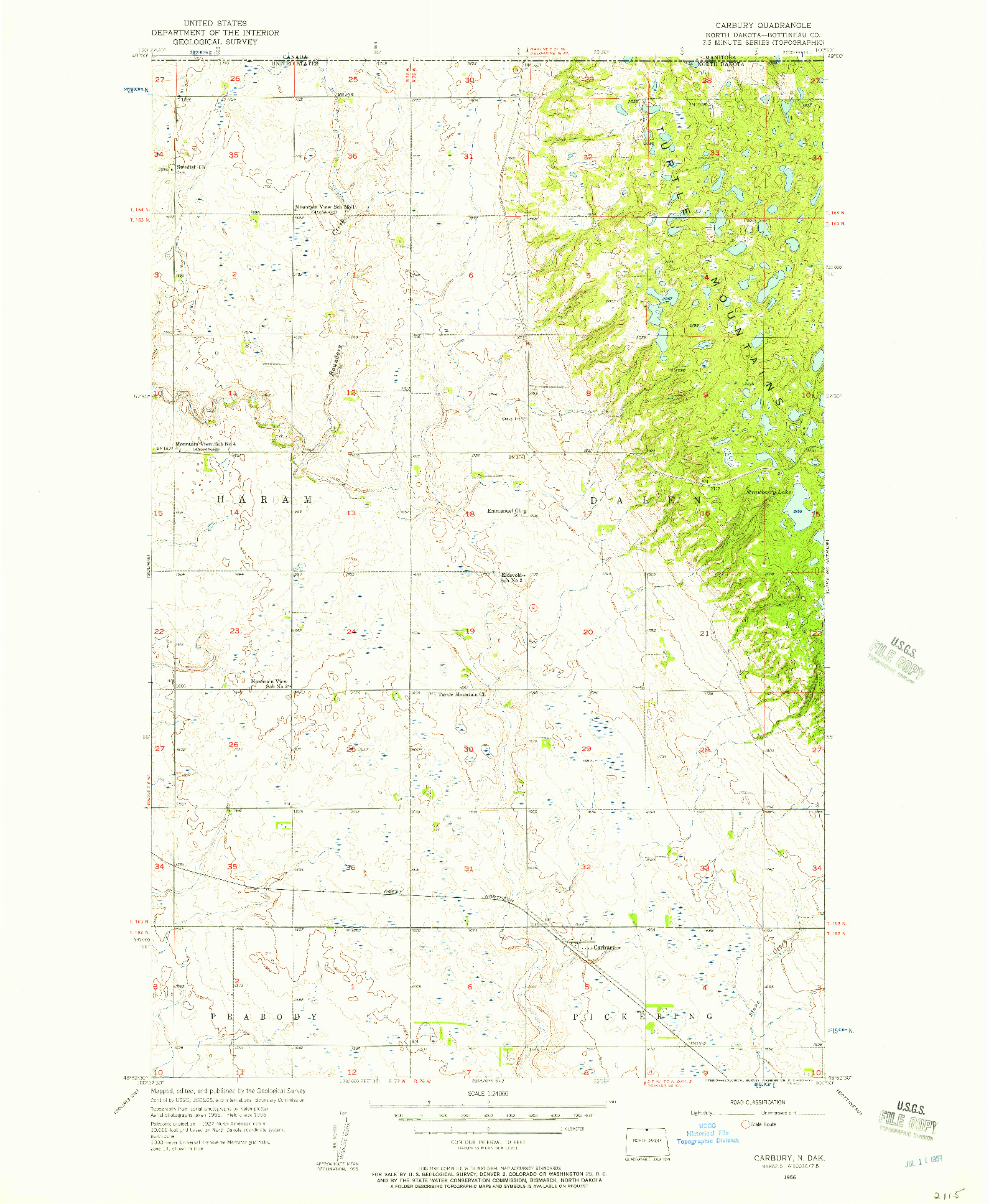 USGS 1:24000-SCALE QUADRANGLE FOR CARBURY, ND 1956