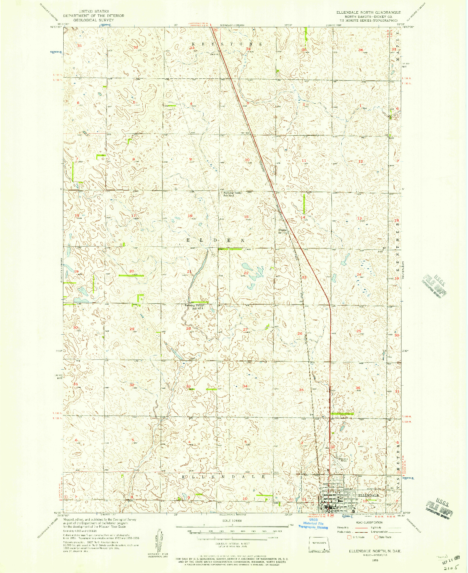 USGS 1:24000-SCALE QUADRANGLE FOR ELLENDALE NORTH, ND 1956