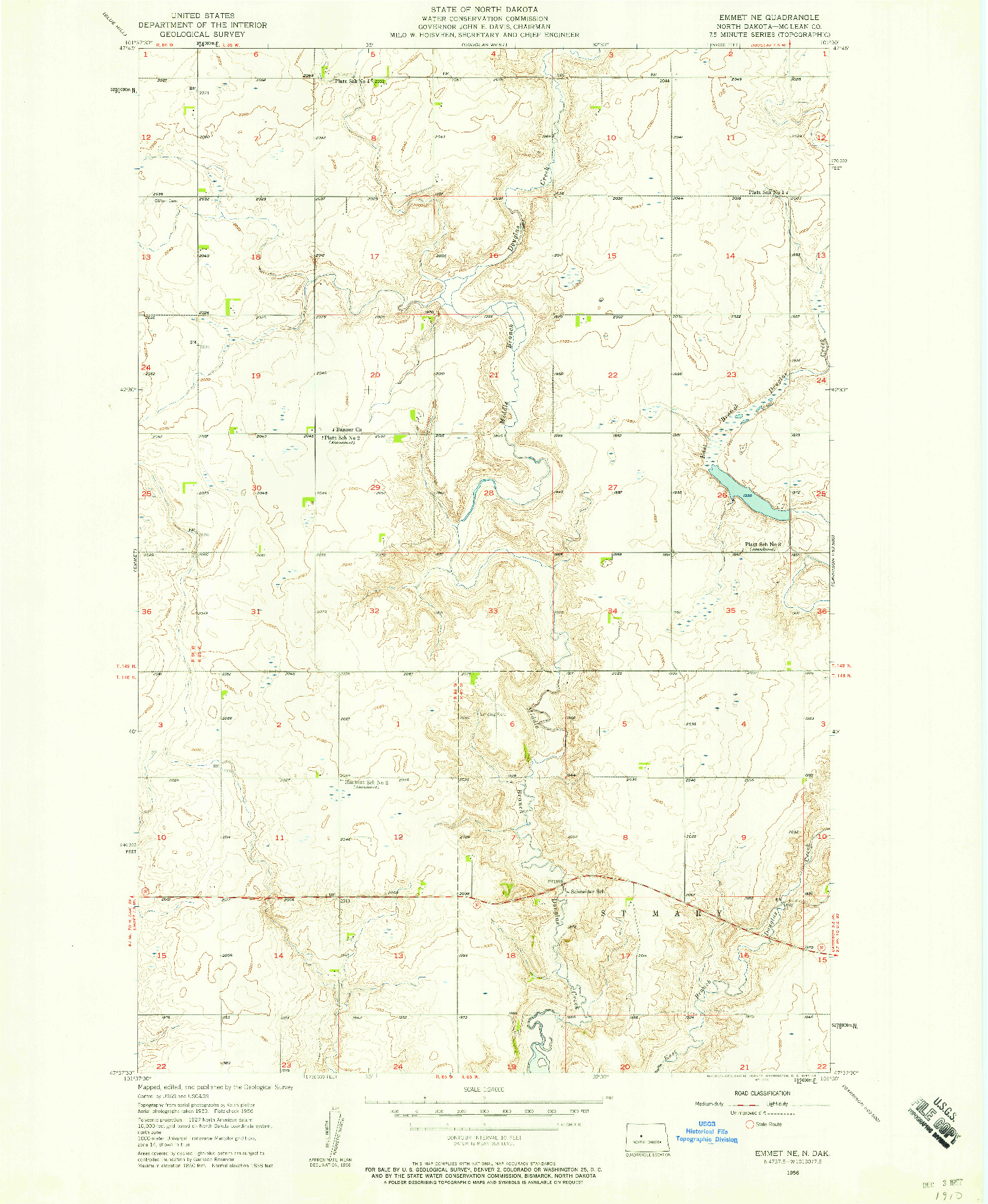 USGS 1:24000-SCALE QUADRANGLE FOR EMMET NE, ND 1956